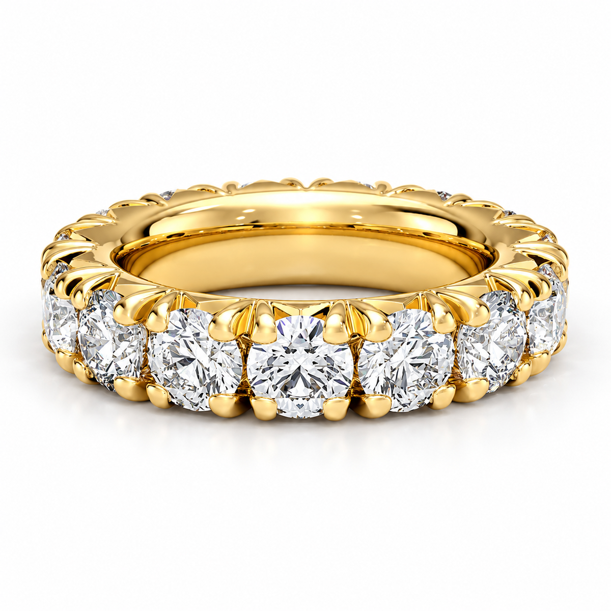 6 CTW Round Cut Natural Diamond French Pavé Full Eternity Band in 18K Yellow Gold