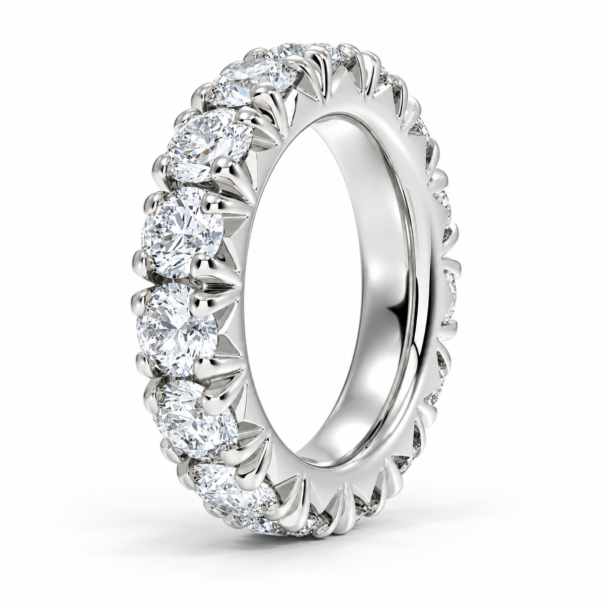 6 CTW Round Cut Natural Diamond French Pavé Full Eternity Band in 18K White Gold