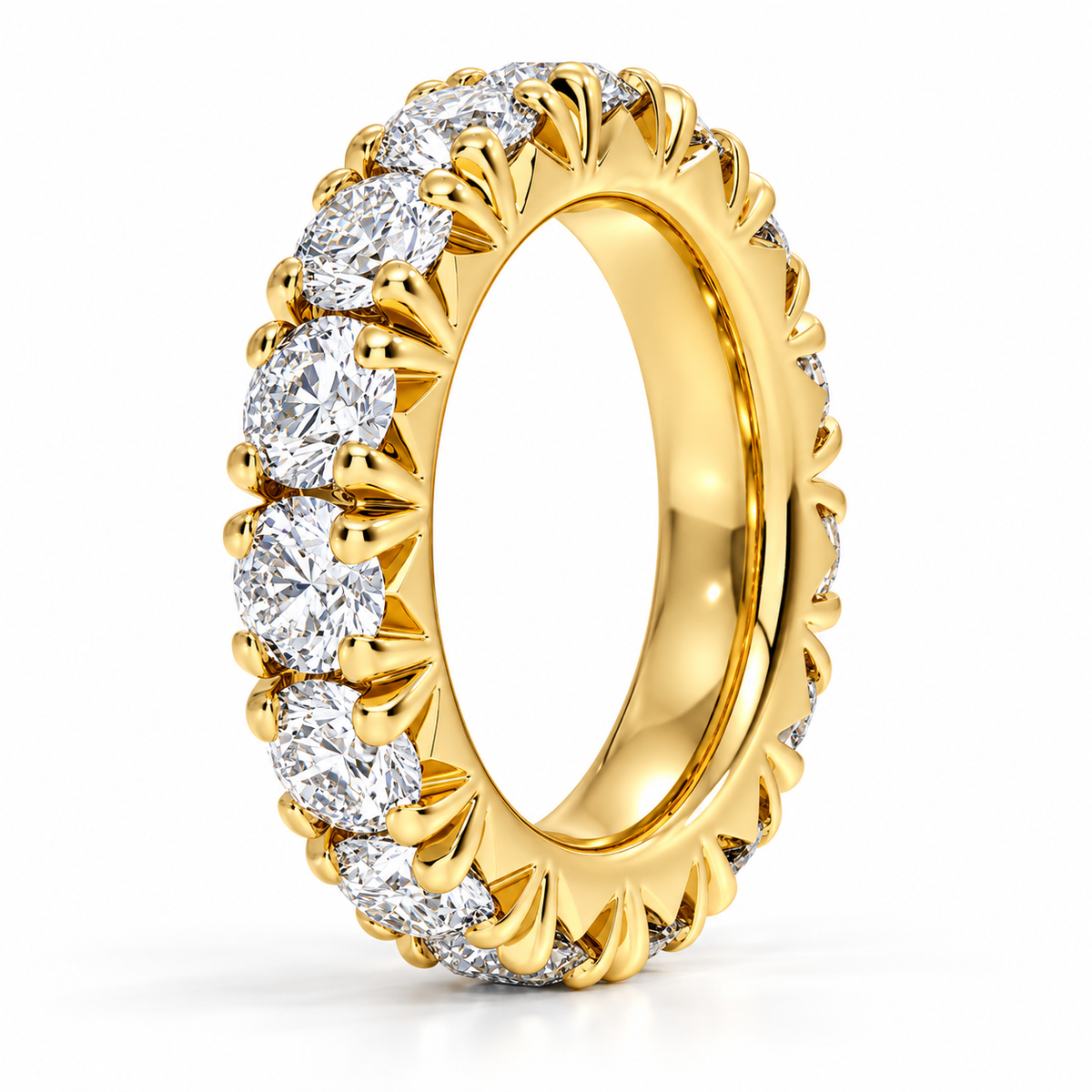 6 CTW Round Cut Natural Diamond French Pavé Full Eternity Band in 18K Yellow Gold