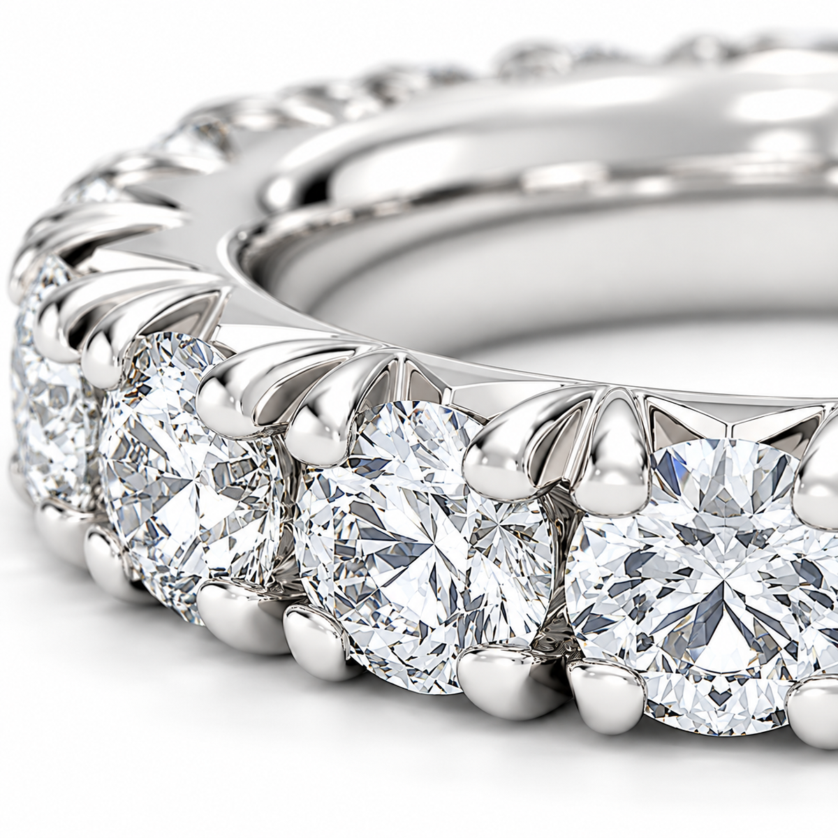 6 CTW Round Cut Natural Diamond French Pavé Full Eternity Band in 18K White Gold