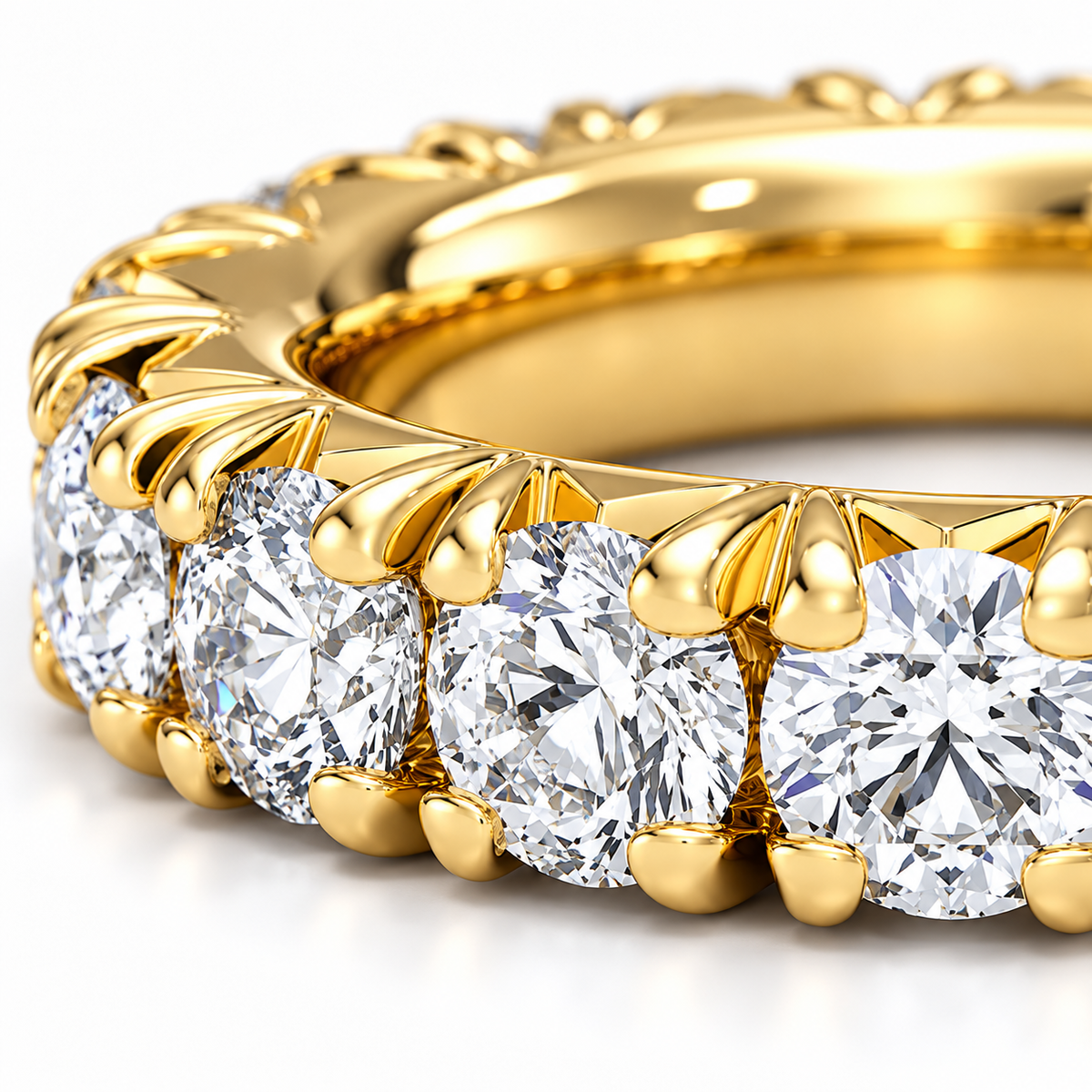 6 CTW Round Cut Natural Diamond French Pavé Full Eternity Band in 18K Yellow Gold