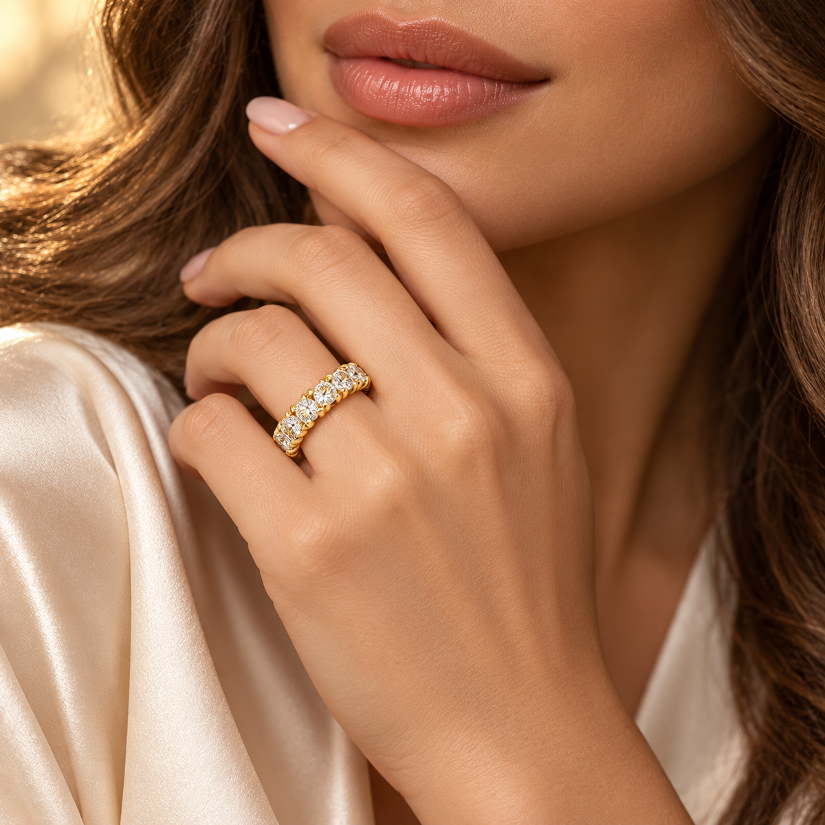 6 CTW Round Cut Natural Diamond French Pavé Full Eternity Band in 18K Yellow Gold