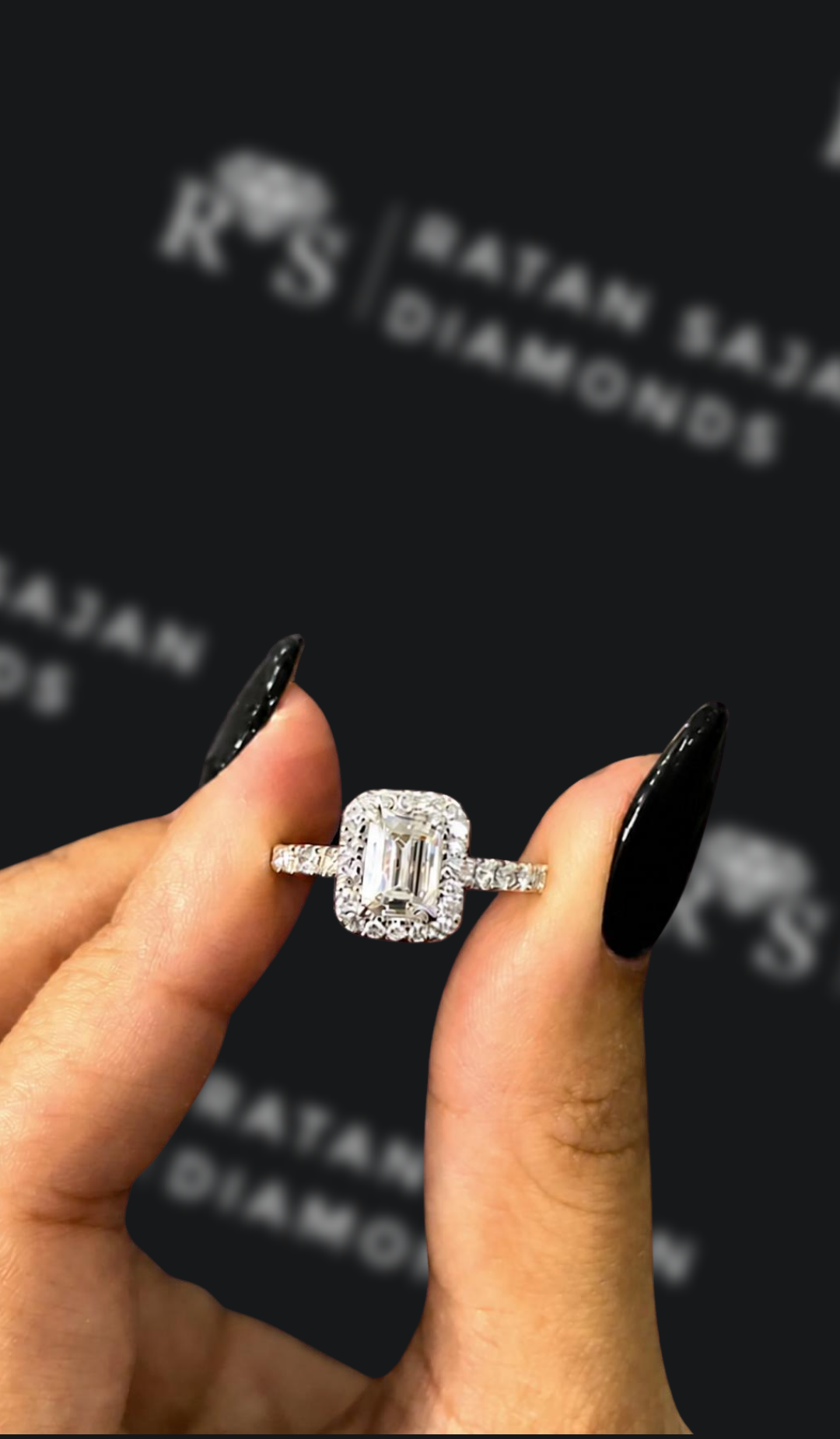 1 carat emerald cut natural diamond engagement ring by Ratan Sajan Diamonds Dubai