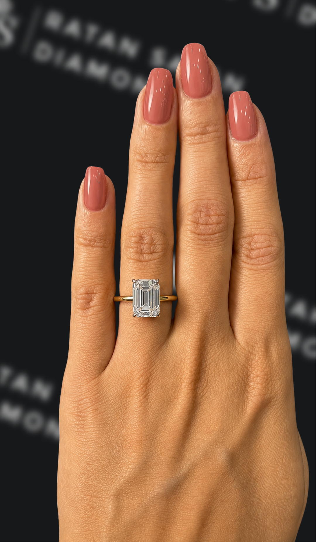 4 carat emerald cut natural diamond engagement ring by Ratan Sajan Diamonds Dubai