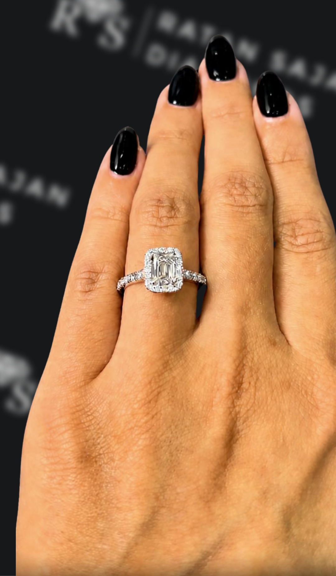 1 carat emerald cut natural diamond engagement ring by Ratan Sajan Diamonds Dubai