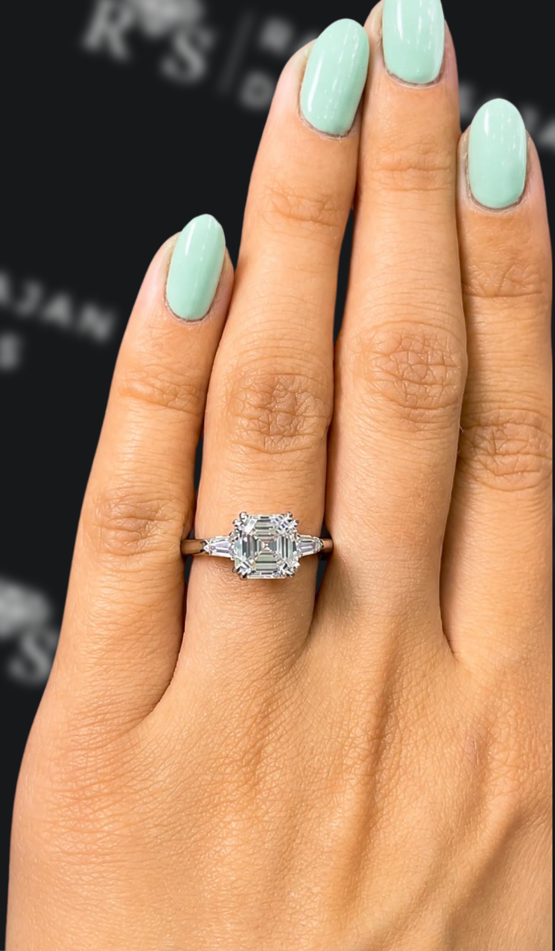 2 carat Asscher cut natural diamond engagement ring by Ratan Sajan Diamonds Dubai