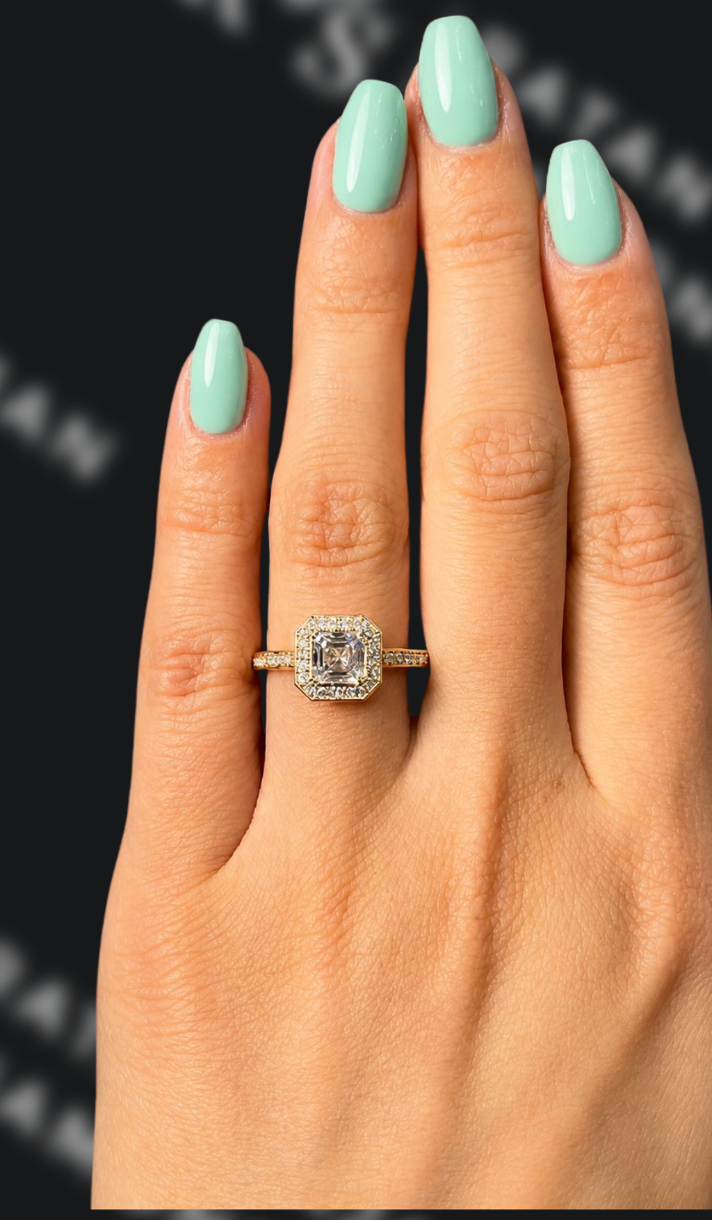 1 carat Asscher cut natural diamond engagement ring by Ratan Sajan Diamonds Dubai
