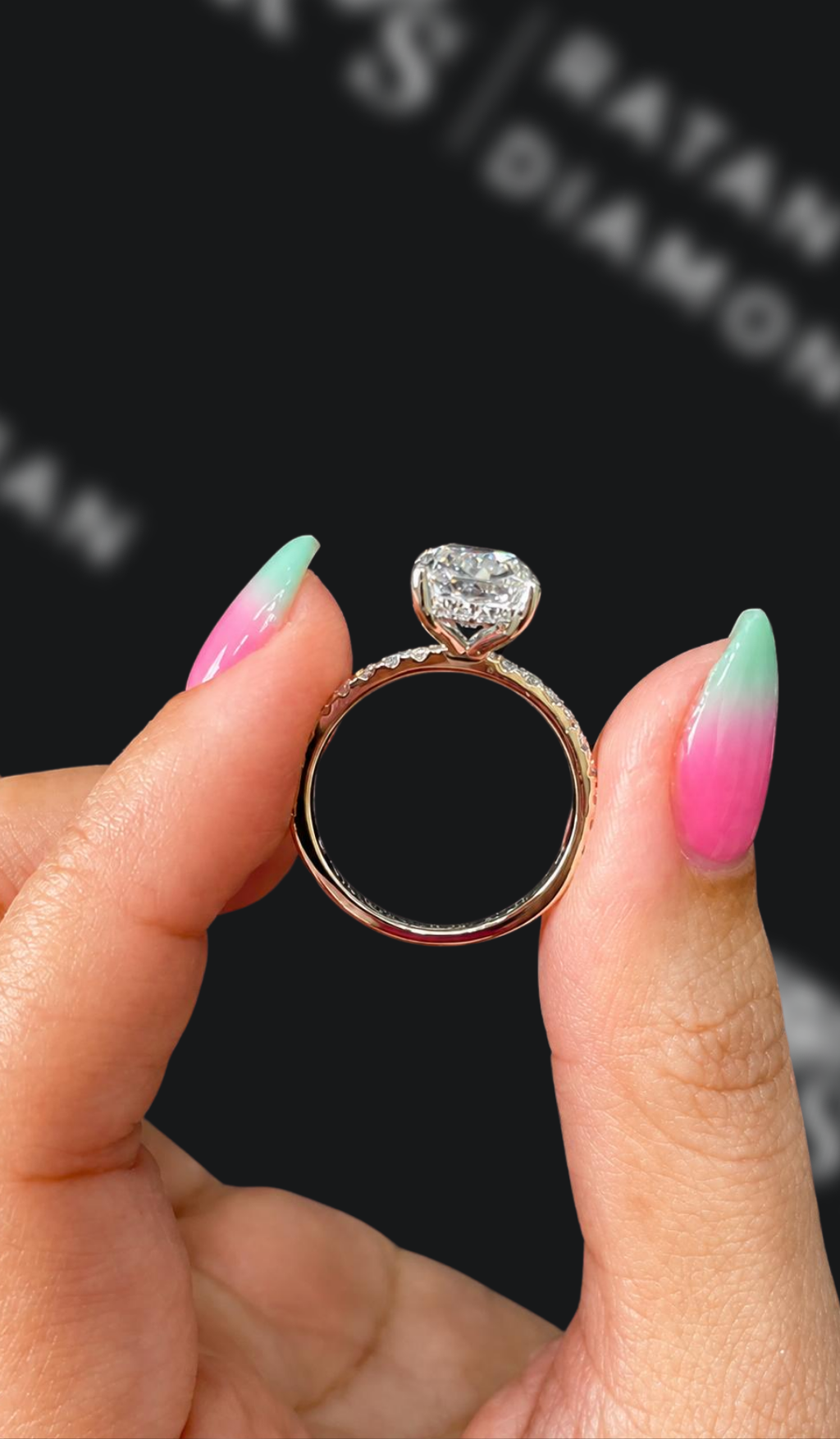 3 carat cushion cut natural diamond engagement ring by Ratan Sajan Diamonds Dubai