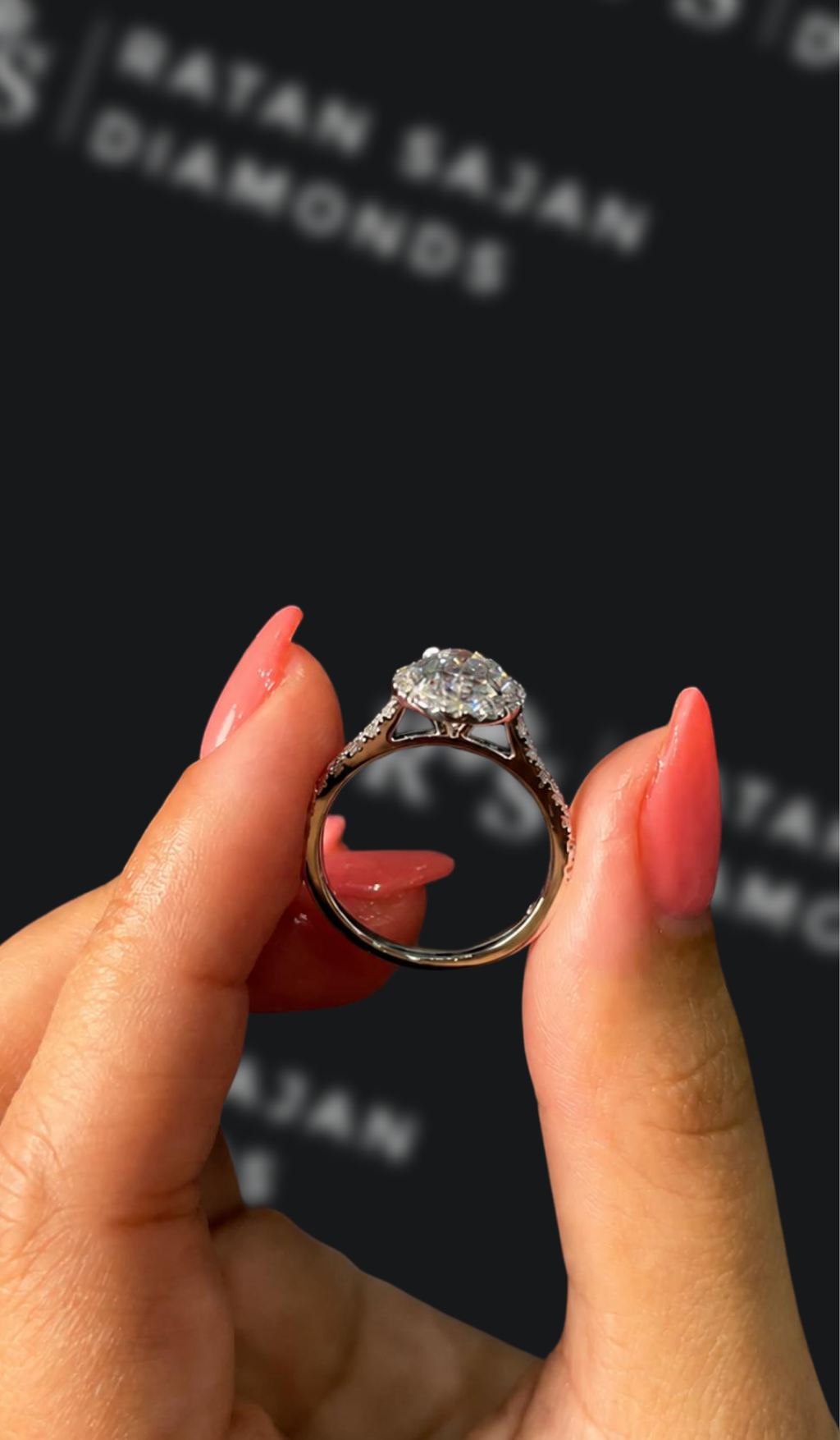 1.5 carat oval natural diamond engagement ring by Ratan Sajan Diamonds Dubai