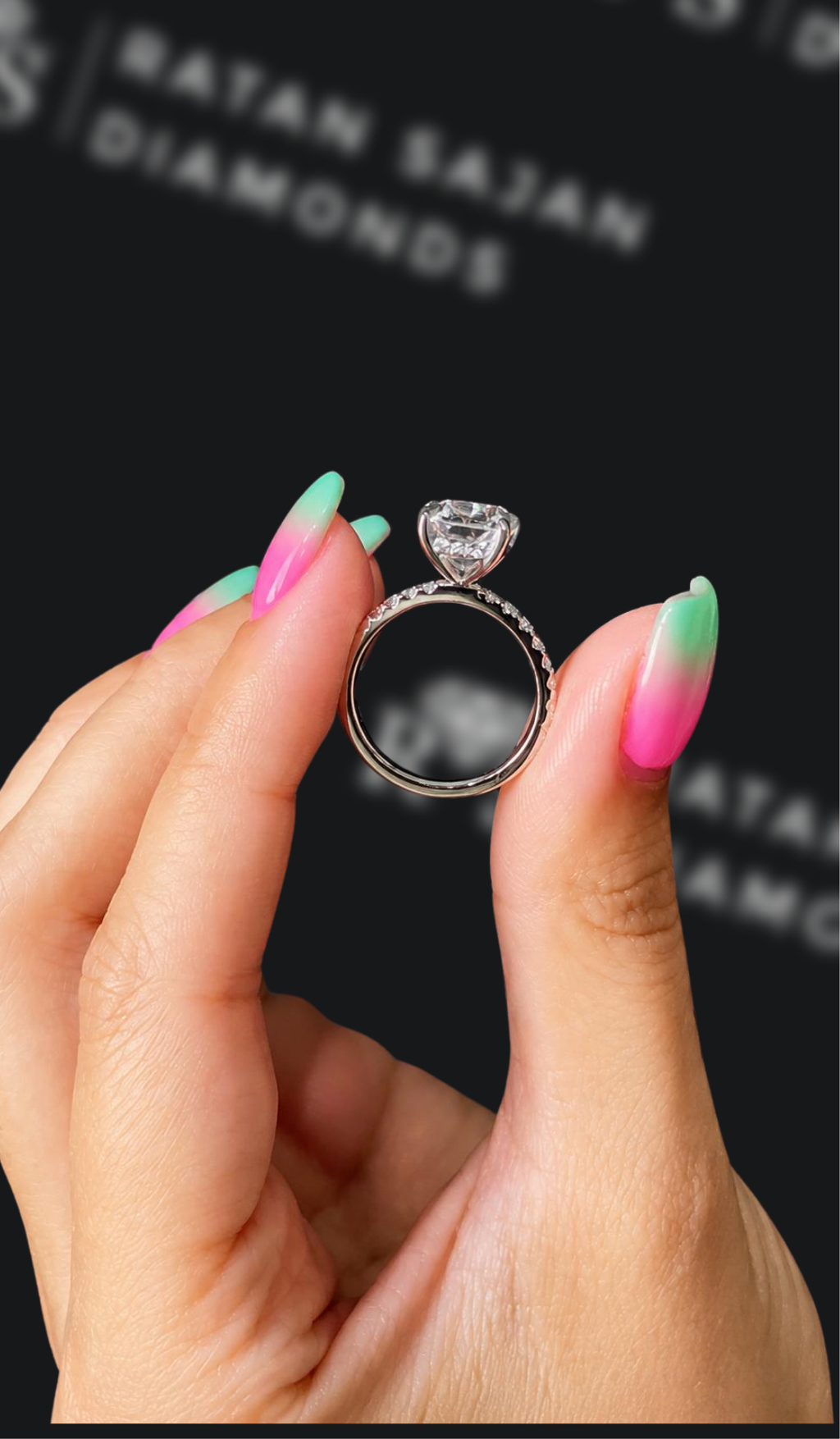 2.5 carat cushion cut natural diamond engagement ring by Ratan Sajan Diamonds Dubai