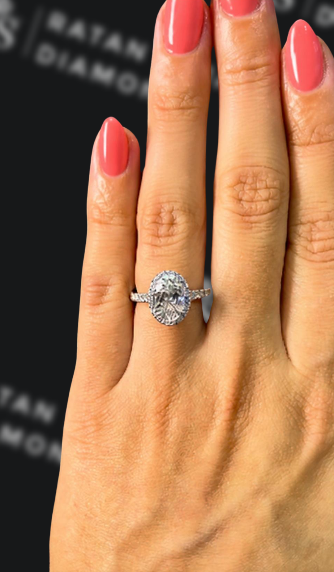 1.5 carat oval natural diamond engagement ring by Ratan Sajan Diamonds Dubai