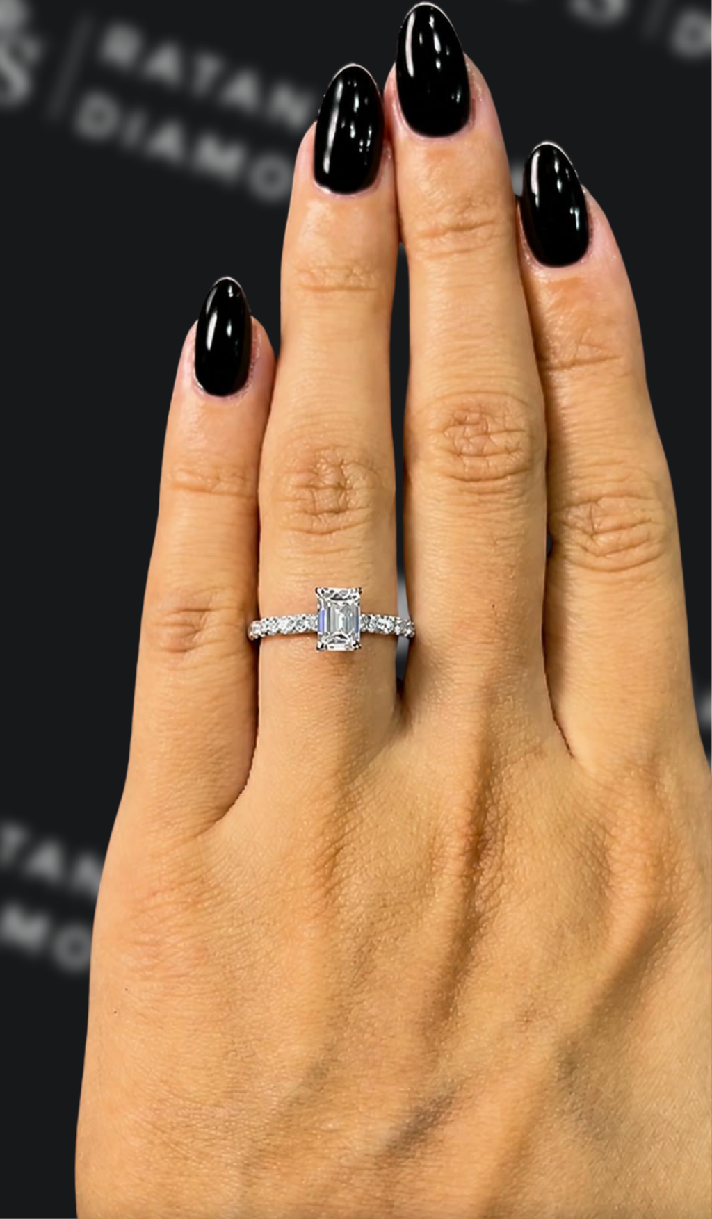 1 carat emerald cut natural diamond engagement ring by Ratan Sajan Diamonds Dubai