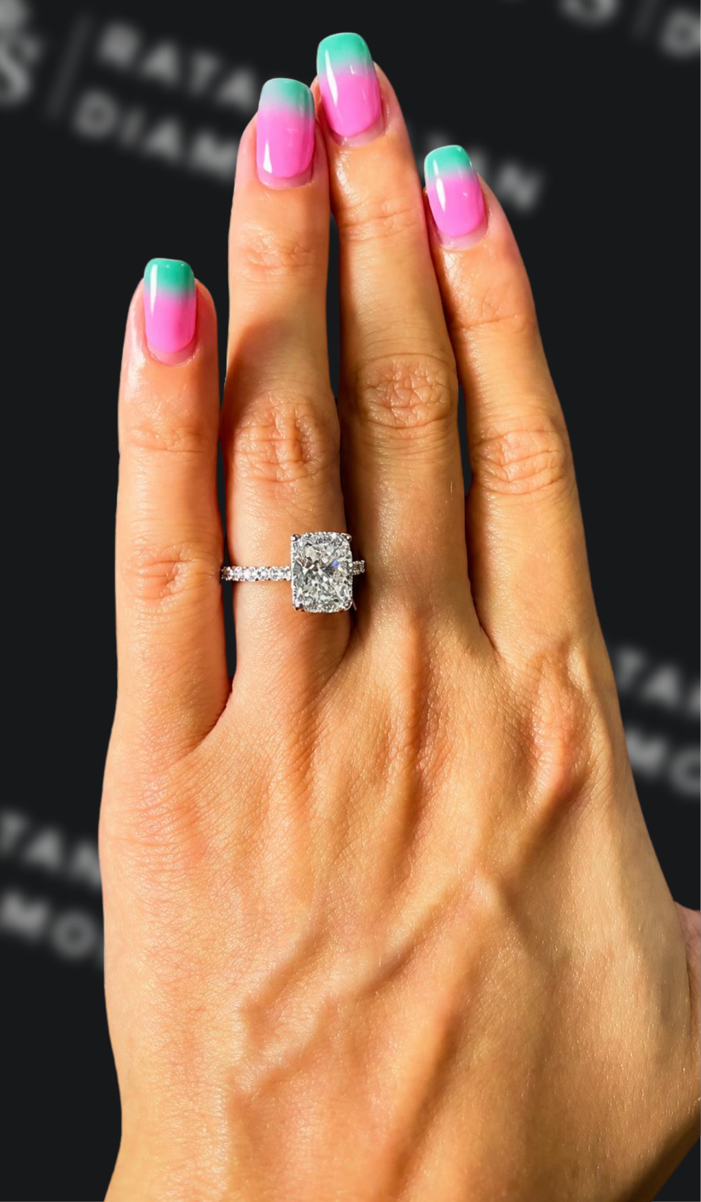 2.5 carat cushion cut natural diamond engagement ring by Ratan Sajan Diamonds Dubai