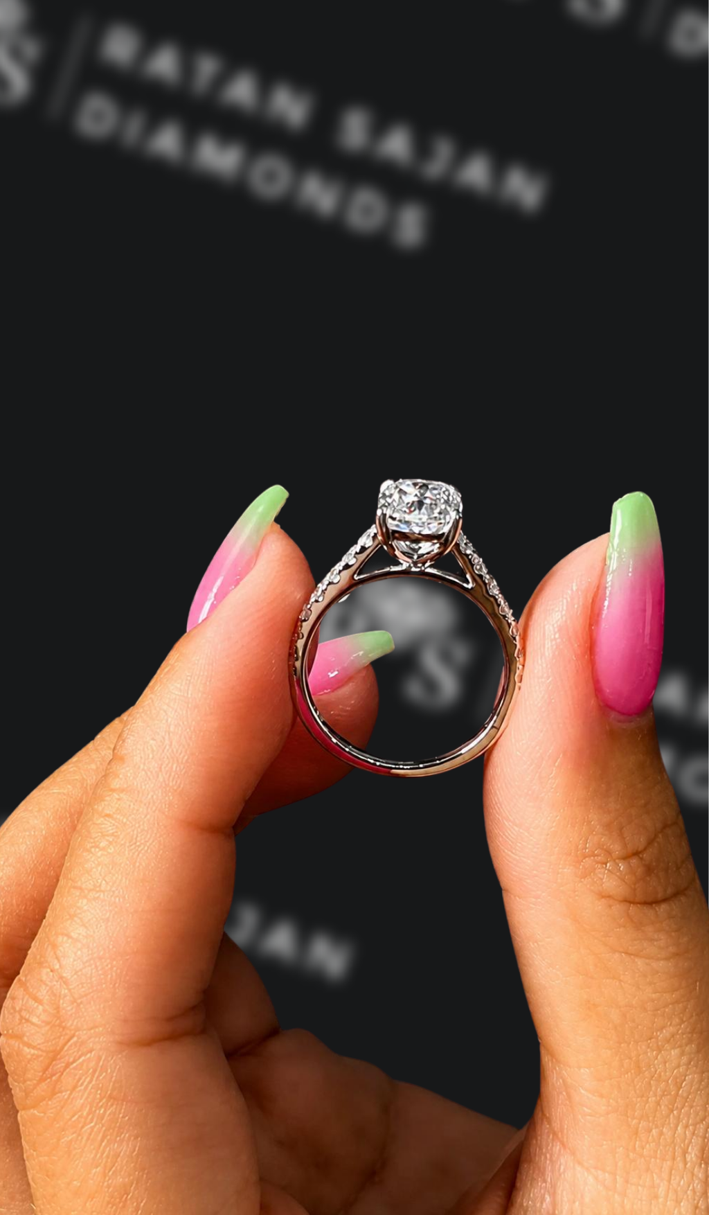 1.5 carat cushion cut natural diamond engagement ring by Ratan Sajan Diamonds Dubai