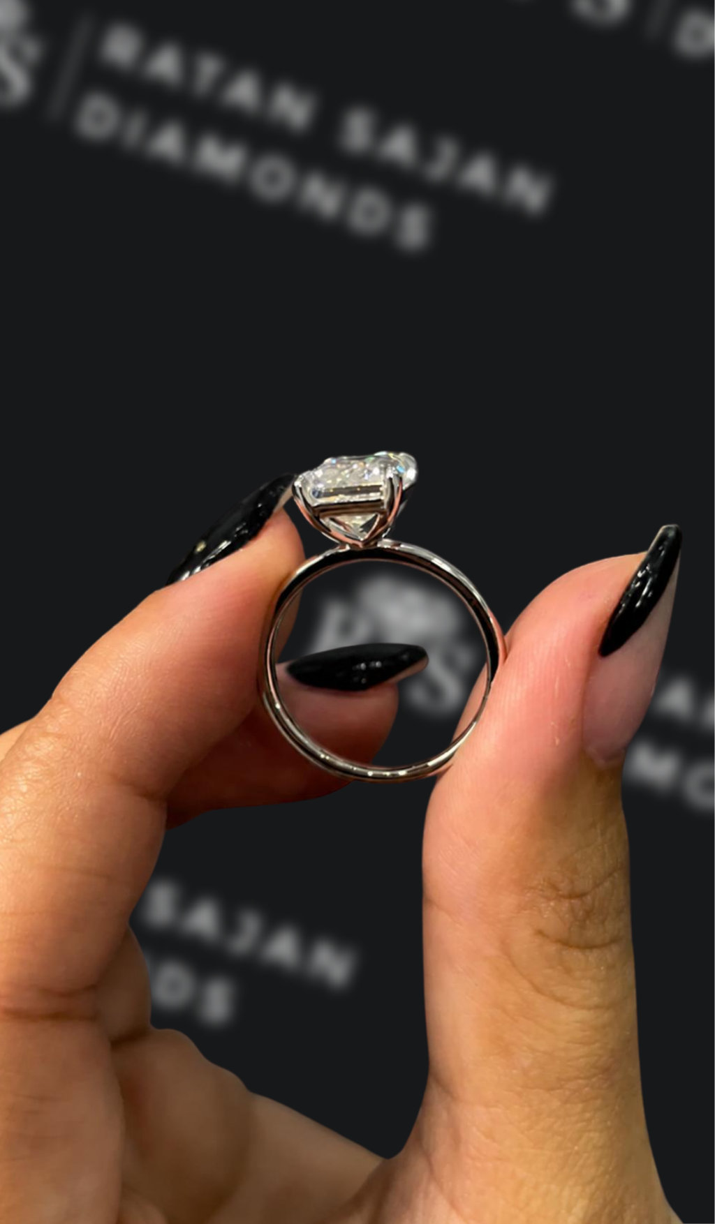 3 carat emerald cut natural diamond engagement ring by Ratan Sajan Diamonds Dubai