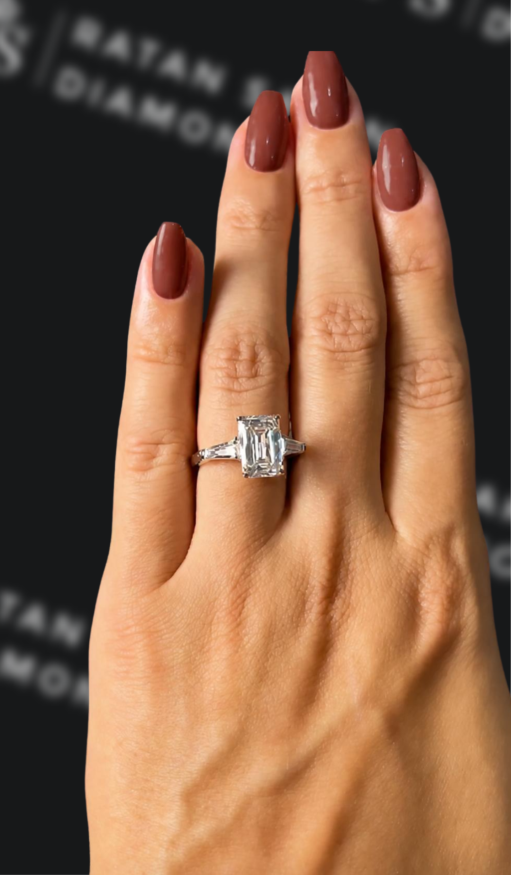 3 carat emerald cut natural diamond engagement ring by Ratan Sajan Diamonds Dubai