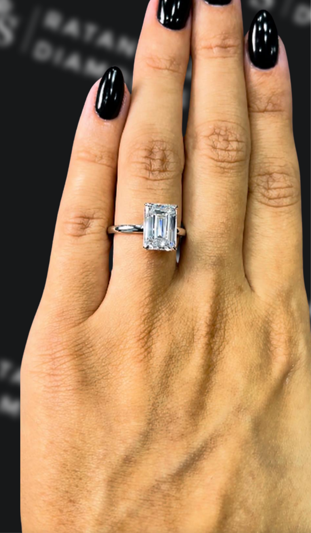 3 carat emerald cut natural diamond engagement ring by Ratan Sajan Diamonds Dubai