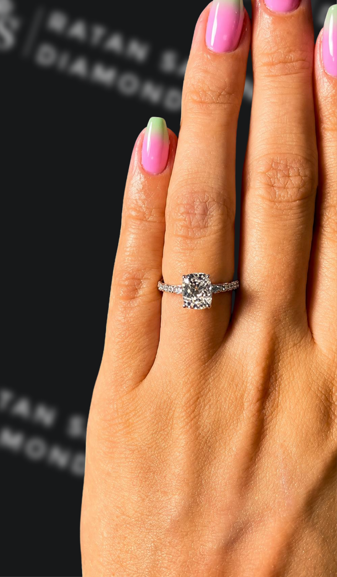 1.5 carat cushion cut natural diamond engagement ring by Ratan Sajan Diamonds Dubai