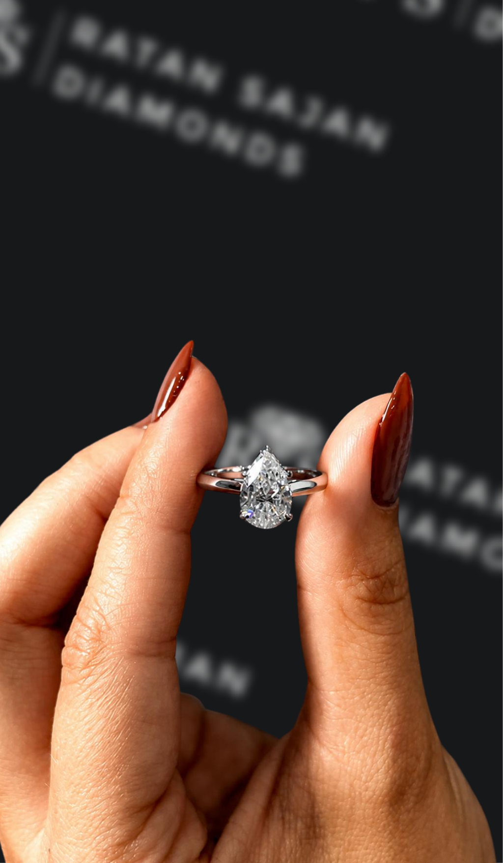 1.5 carat pear shaped natural diamond engagement ring by Ratan Sajan Diamonds Dubai