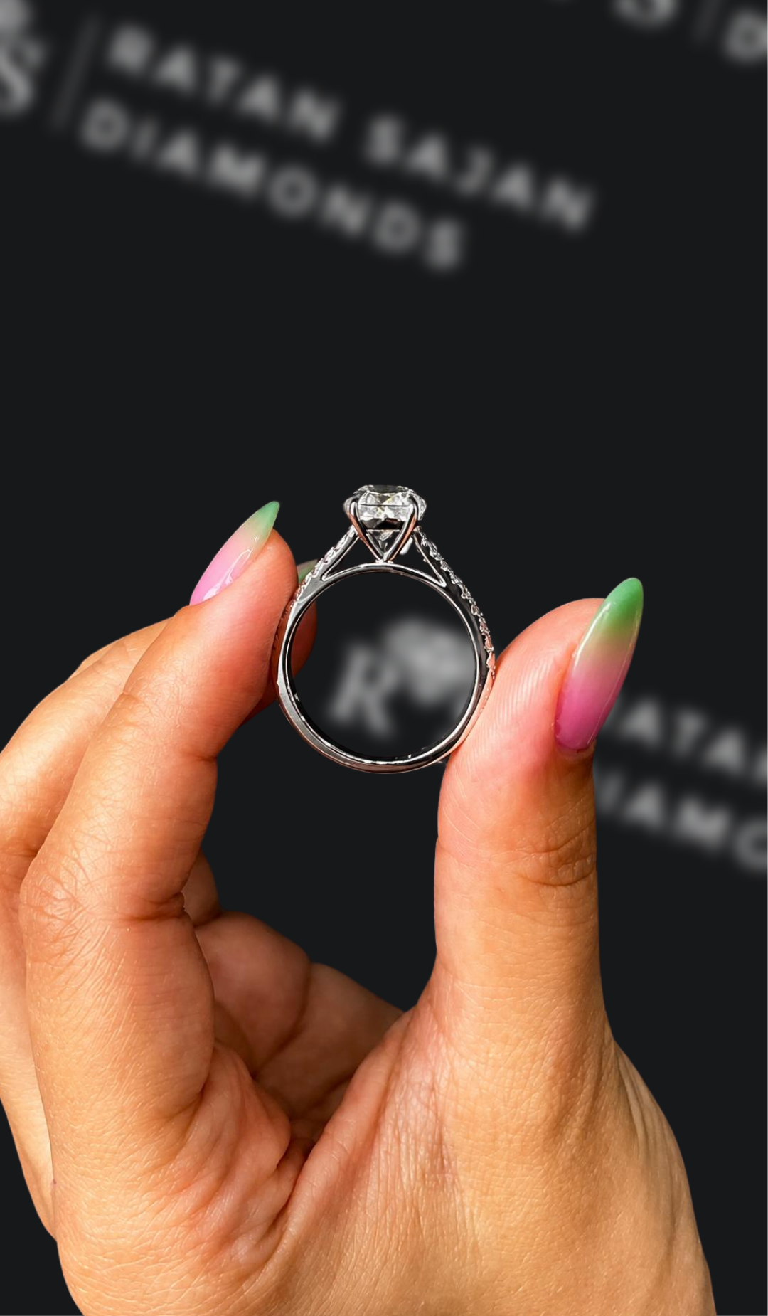 1 carat cushion cut natural diamond engagement ring by Ratan Sajan Diamonds Dubai