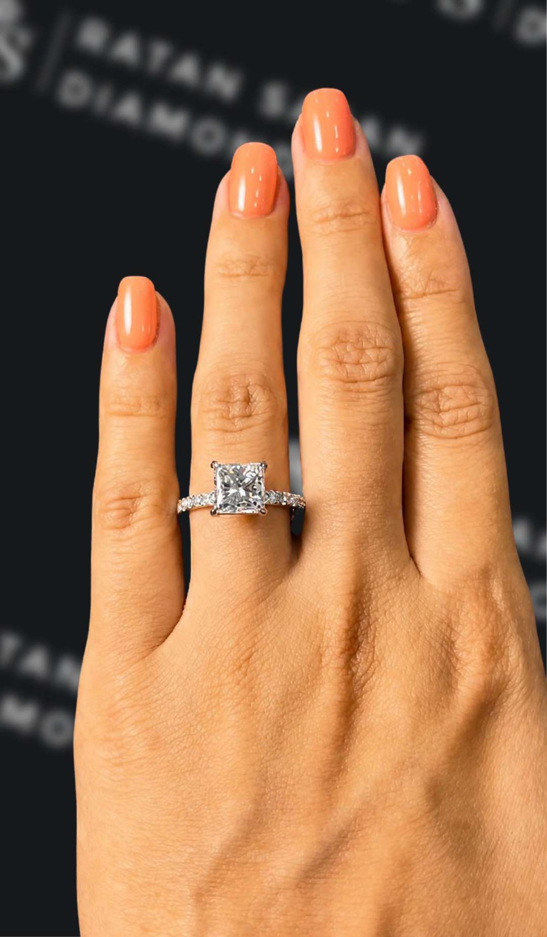 2.5 carat princess cut natural diamond engagement ring by Ratan Sajan Diamonds Dubai