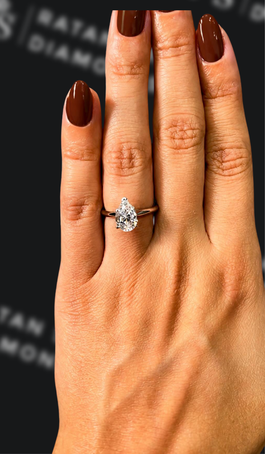 1.5 carat pear shaped natural diamond engagement ring by Ratan Sajan Diamonds Dubai