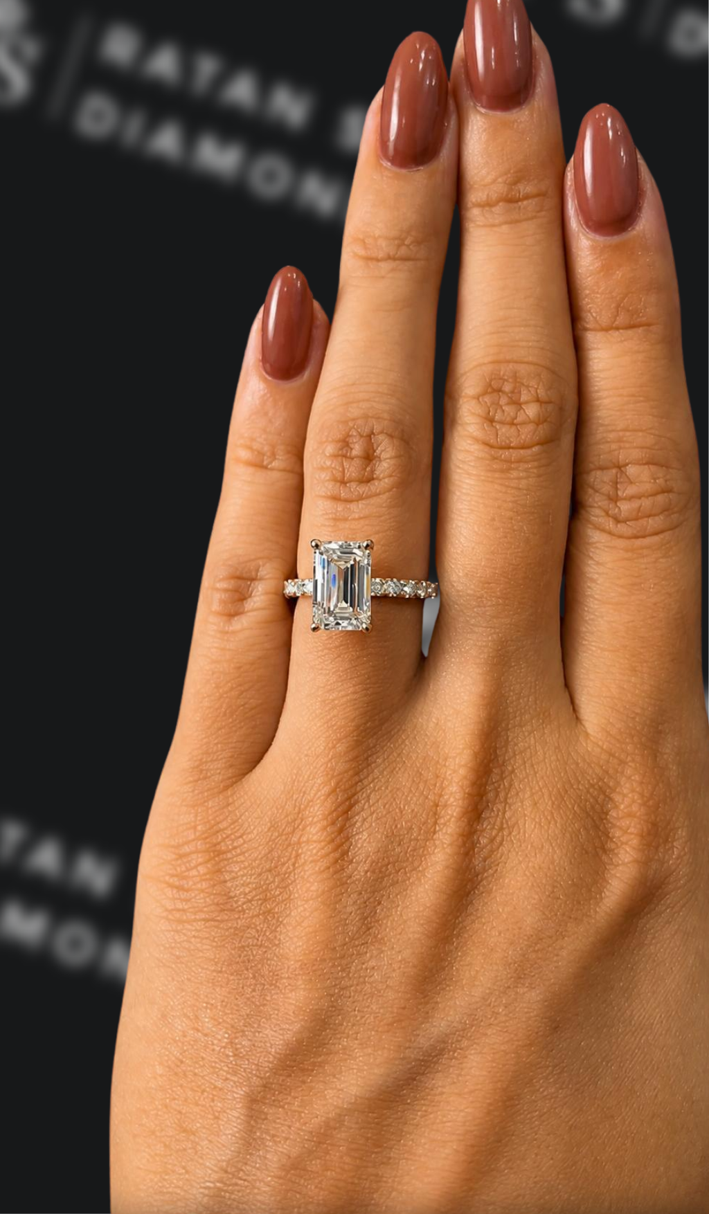 2.5 carat emerald cut natural diamond engagement ring by Ratan Sajan Diamonds Dubai