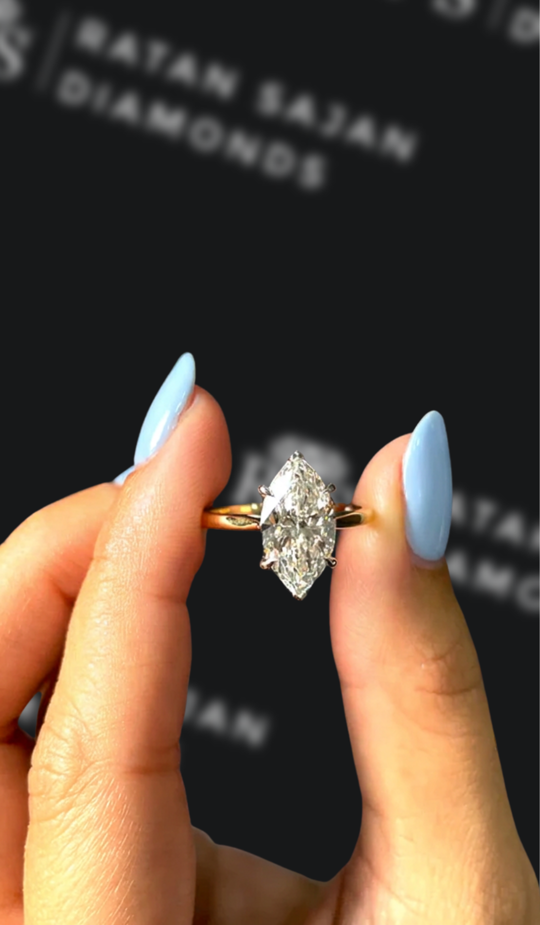 2.5 carat marquise cut natural diamond engagement ring by Ratan Sajan Diamonds Dubai