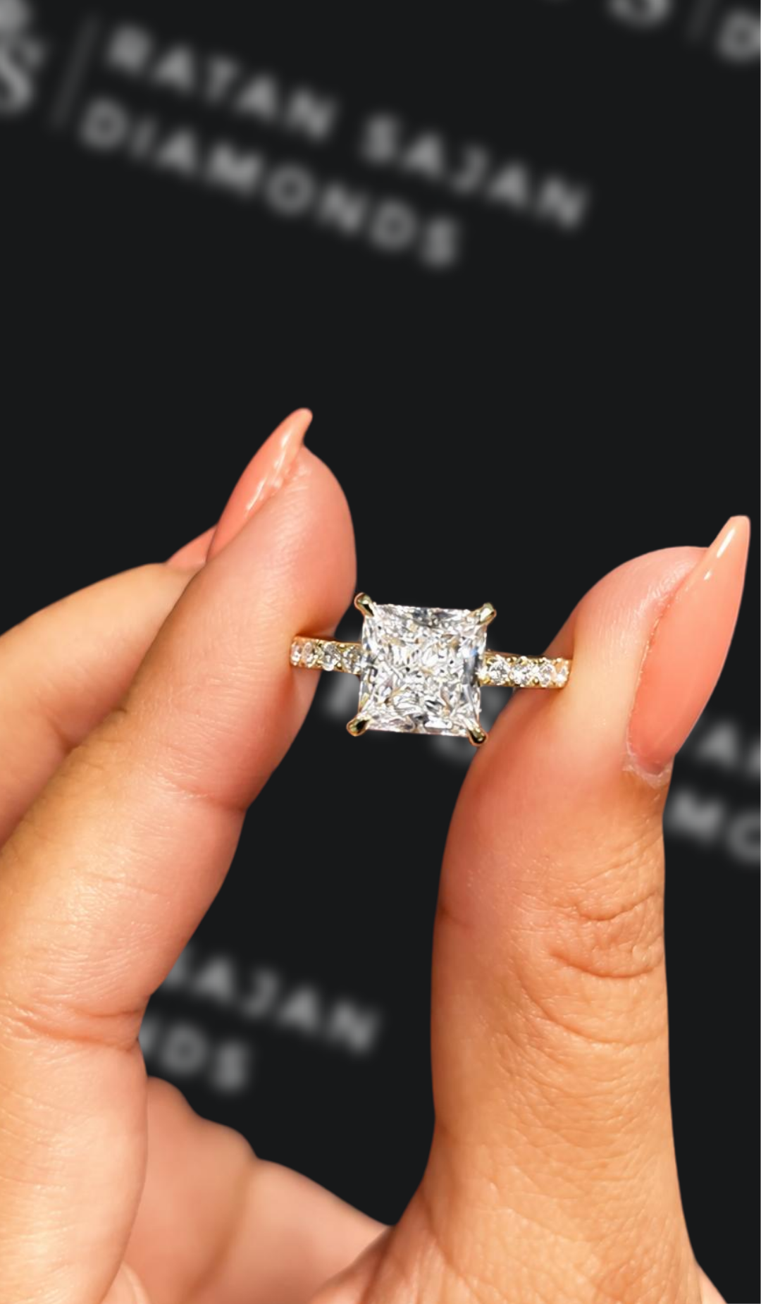 2 carat princess cut natural diamond engagement ring by Ratan Sajan Diamonds Dubai