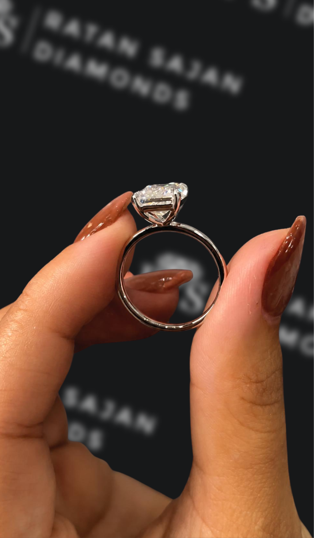 3 carat emerald cut natural diamond engagement ring by Ratan Sajan Diamonds Dubai