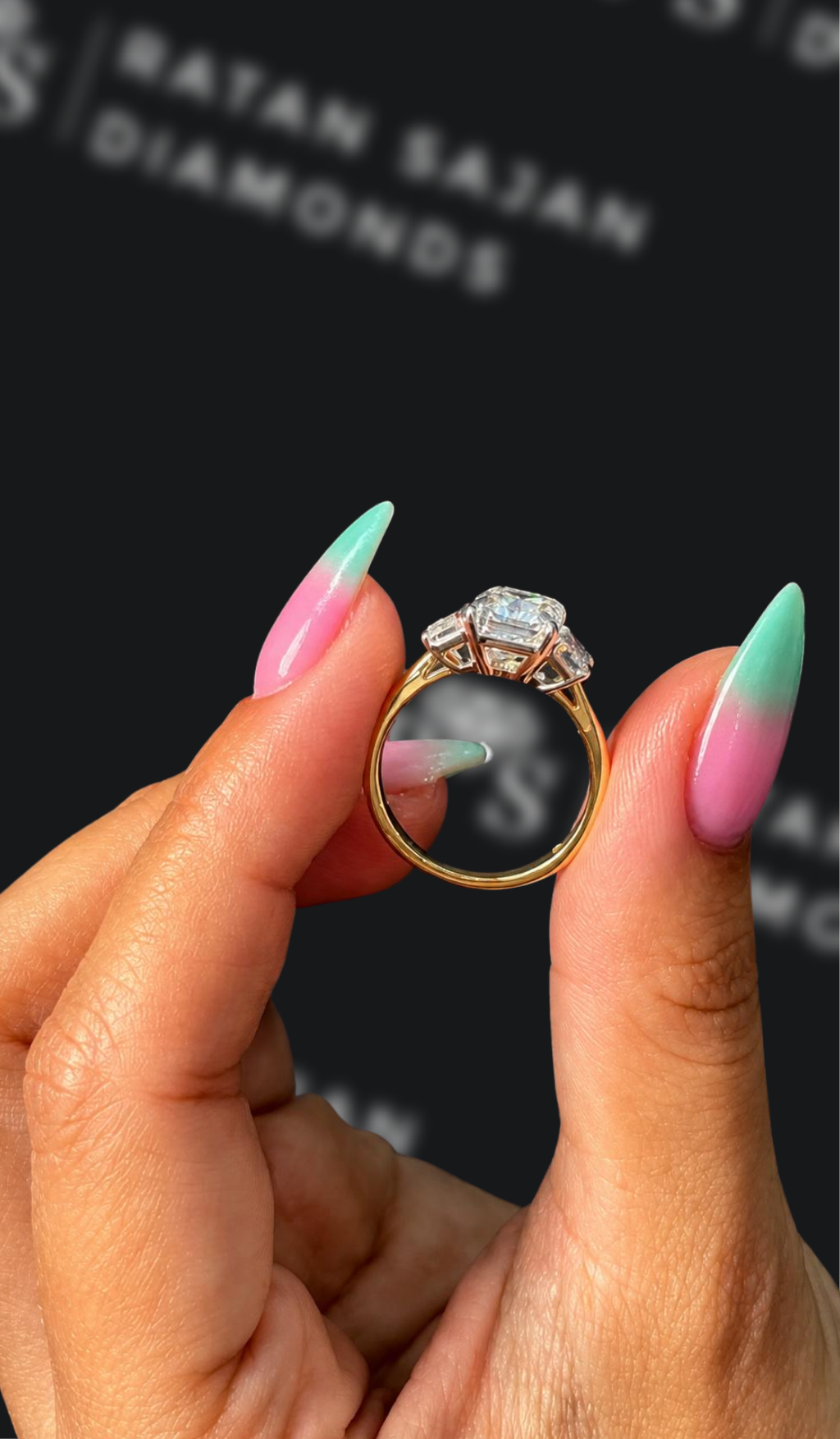 2.5 carat emerald cut natural diamond engagement ring by Ratan Sajan Diamonds Dubai