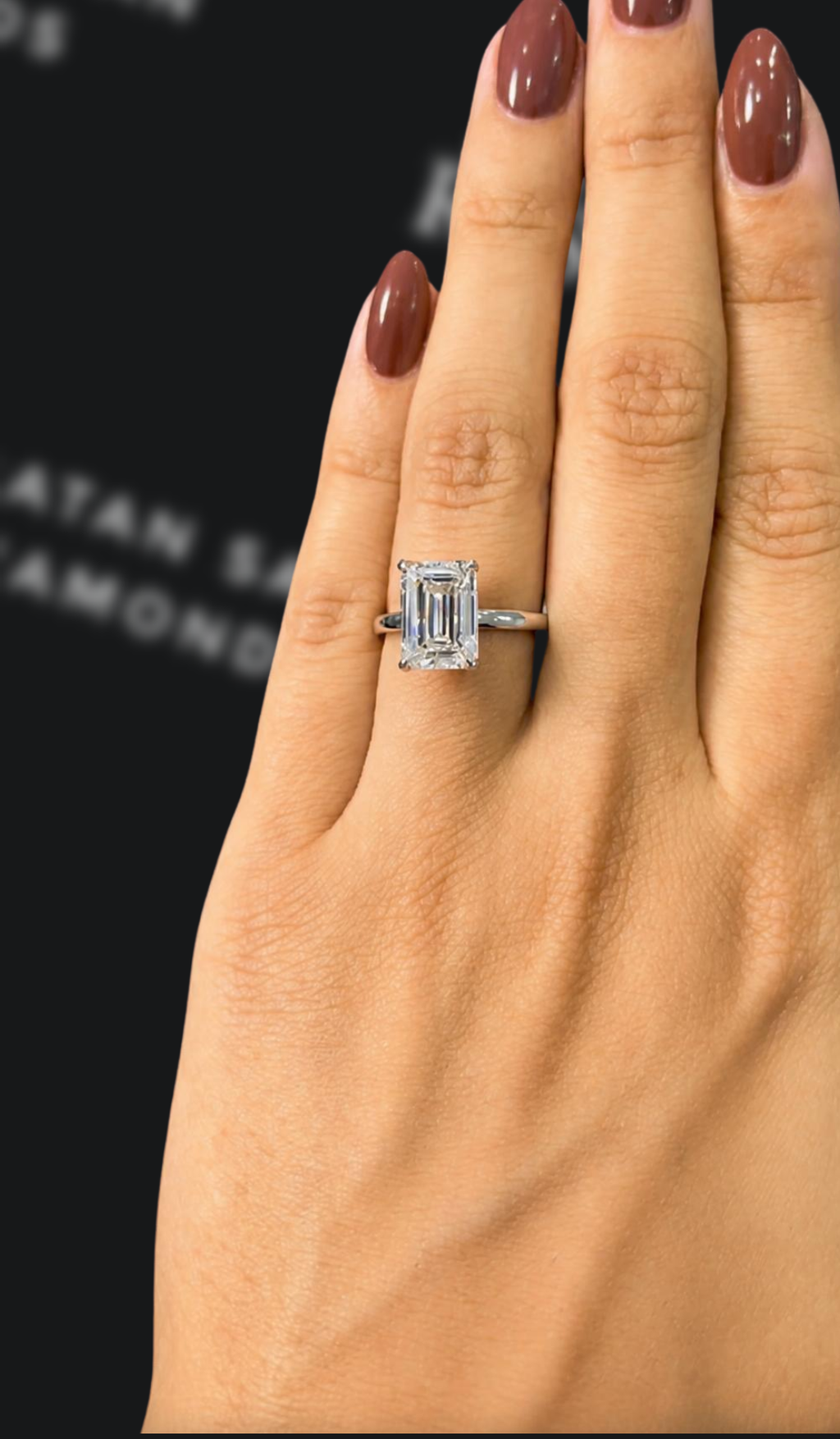 3 carat emerald cut natural diamond engagement ring by Ratan Sajan Diamonds Dubai