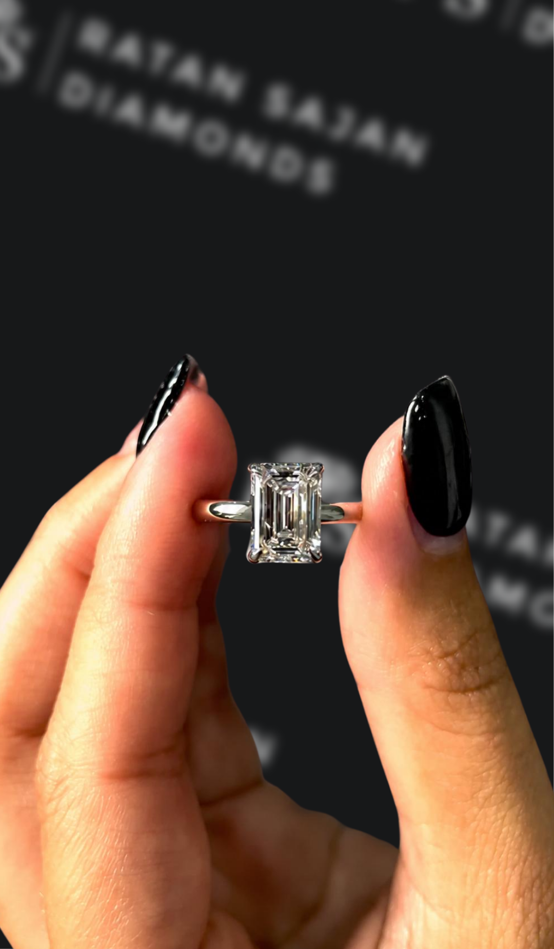 2 carat emerald cut natural diamond engagement ring by Ratan Sajan Diamonds Dubai