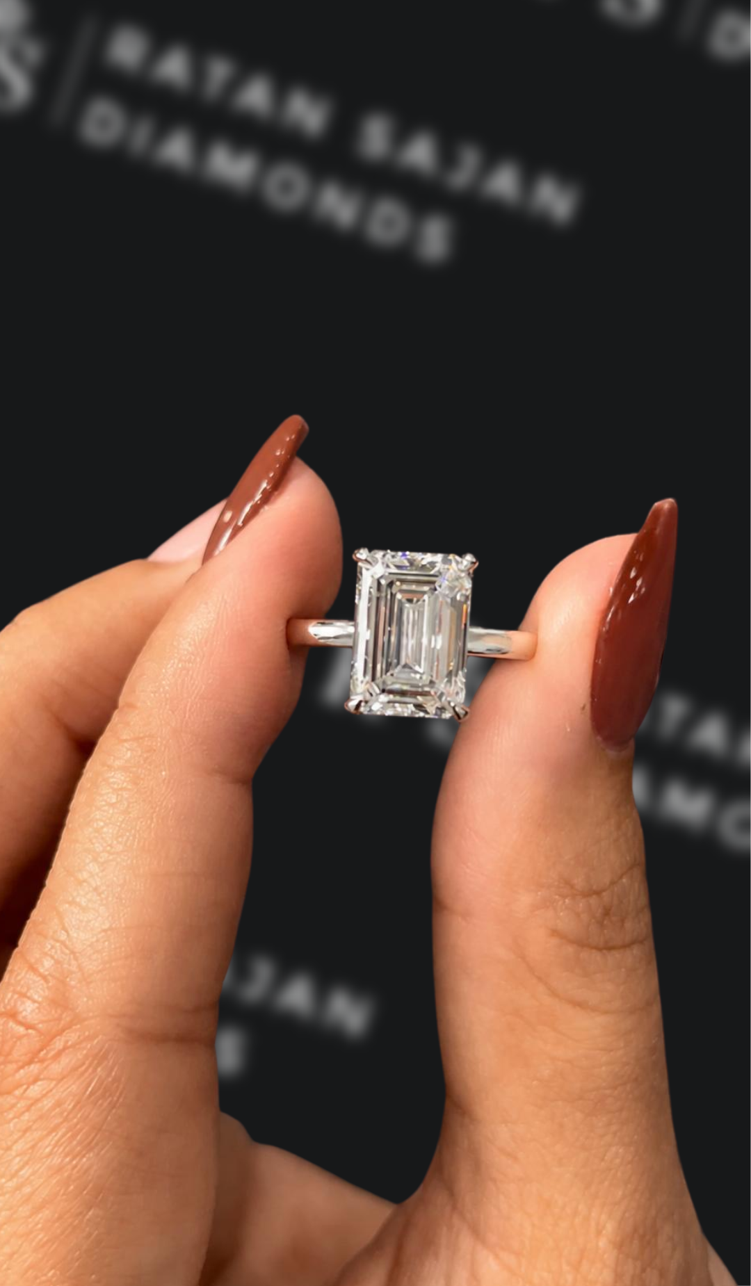 3 carat emerald cut natural diamond engagement ring by Ratan Sajan Diamonds Dubai