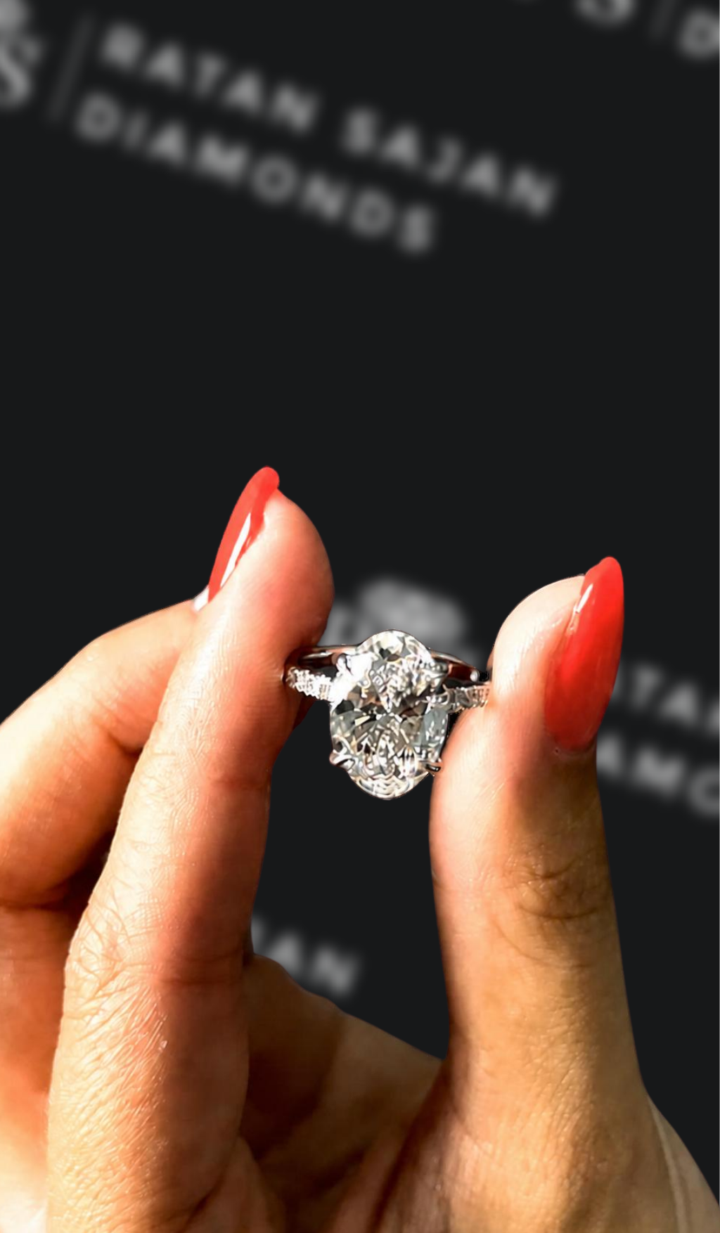 3 carat oval natural diamond engagement ring by Ratan Sajan Diamonds Dubai