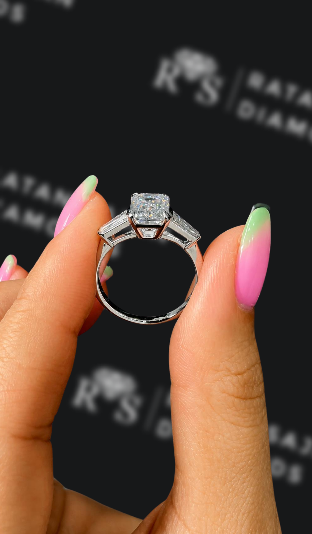 2 carat emerald cut natural diamond engagement ring by Ratan Sajan Diamonds Dubai
