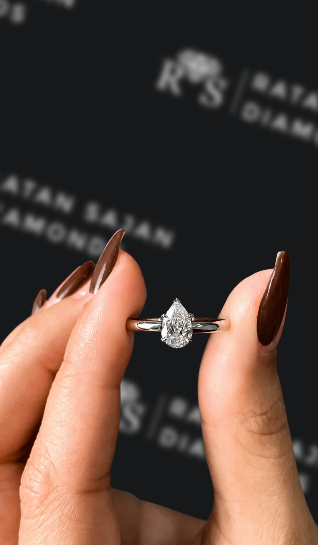 0.5 carat pear shaped natural diamond engagement ring by Ratan Sajan Diamonds Dubai