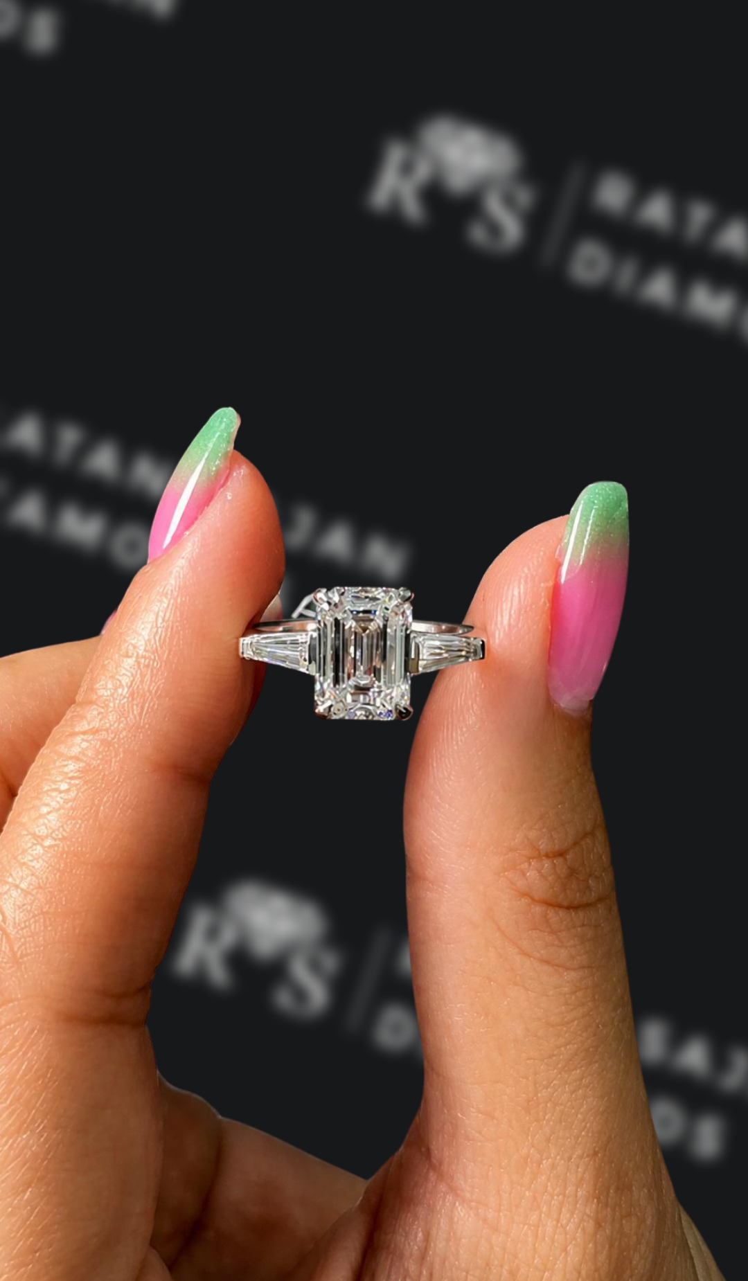 2 carat emerald cut natural diamond engagement ring by Ratan Sajan Diamonds Dubai