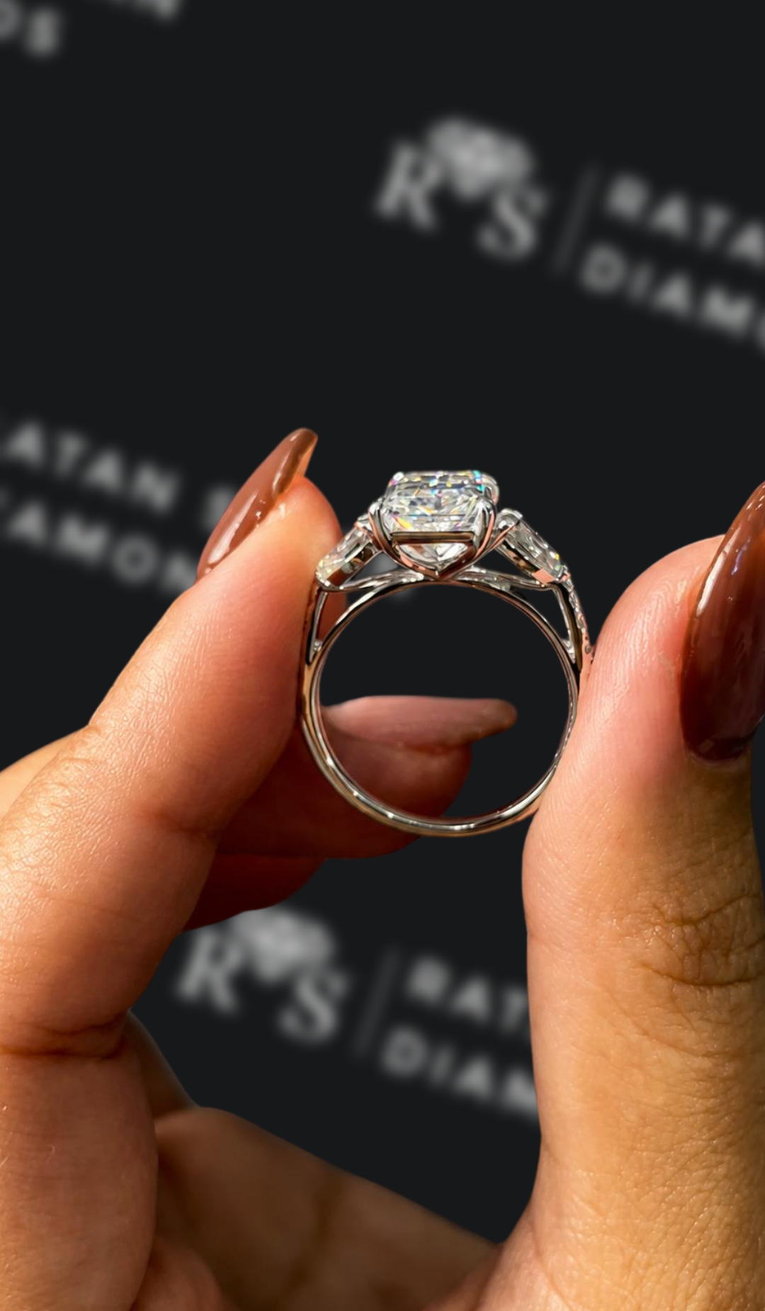3 carat radiant cut natural diamond engagement ring by Ratan Sajan Diamonds Dubai
