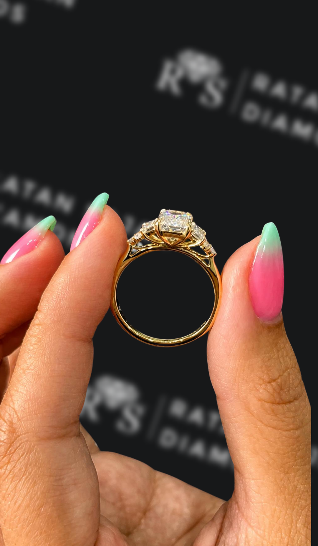 1.5 carat emerald cut natural diamond engagement ring by Ratan Sajan Diamonds Dubai