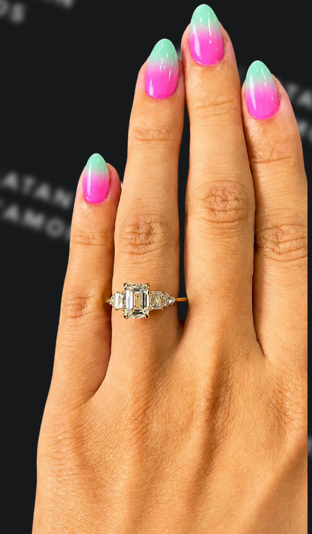 1.5 carat emerald cut natural diamond engagement ring by Ratan Sajan Diamonds Dubai