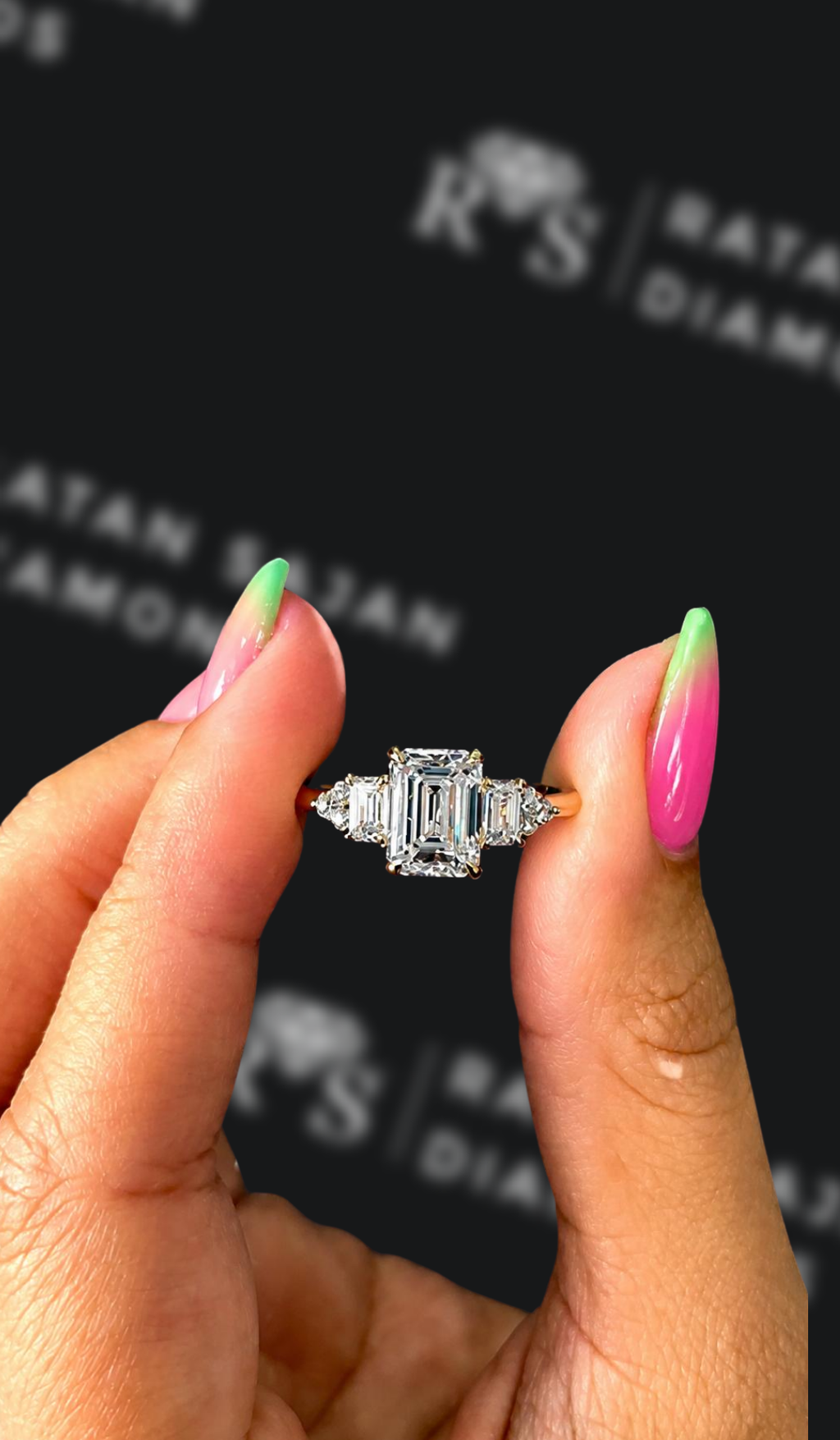 1.5 carat emerald cut natural diamond engagement ring by Ratan Sajan Diamonds Dubai