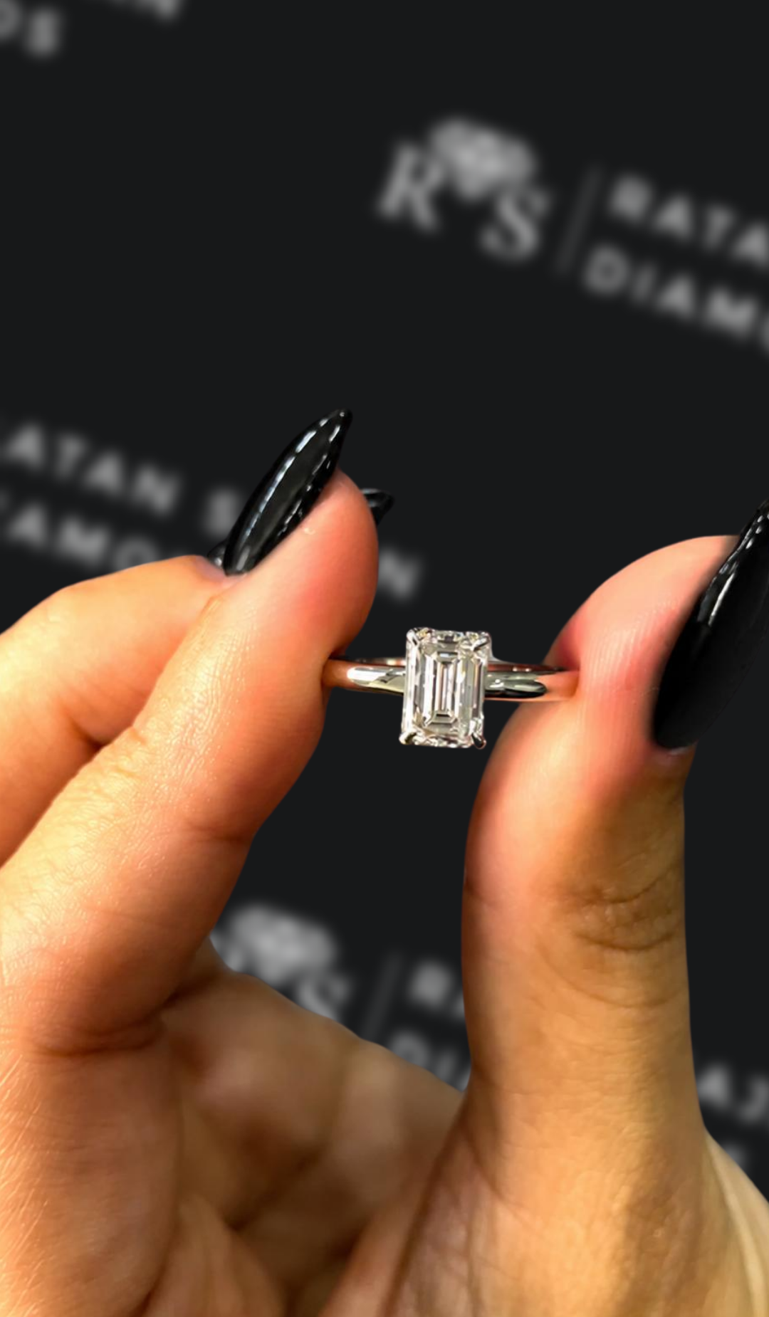 1 carat emerald cut natural diamond engagement ring by Ratan Sajan Diamonds Dubai