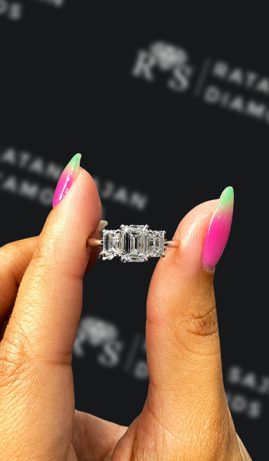 1 carat emerald cut natural diamond engagement ring by Ratan Sajan Diamonds Dubai