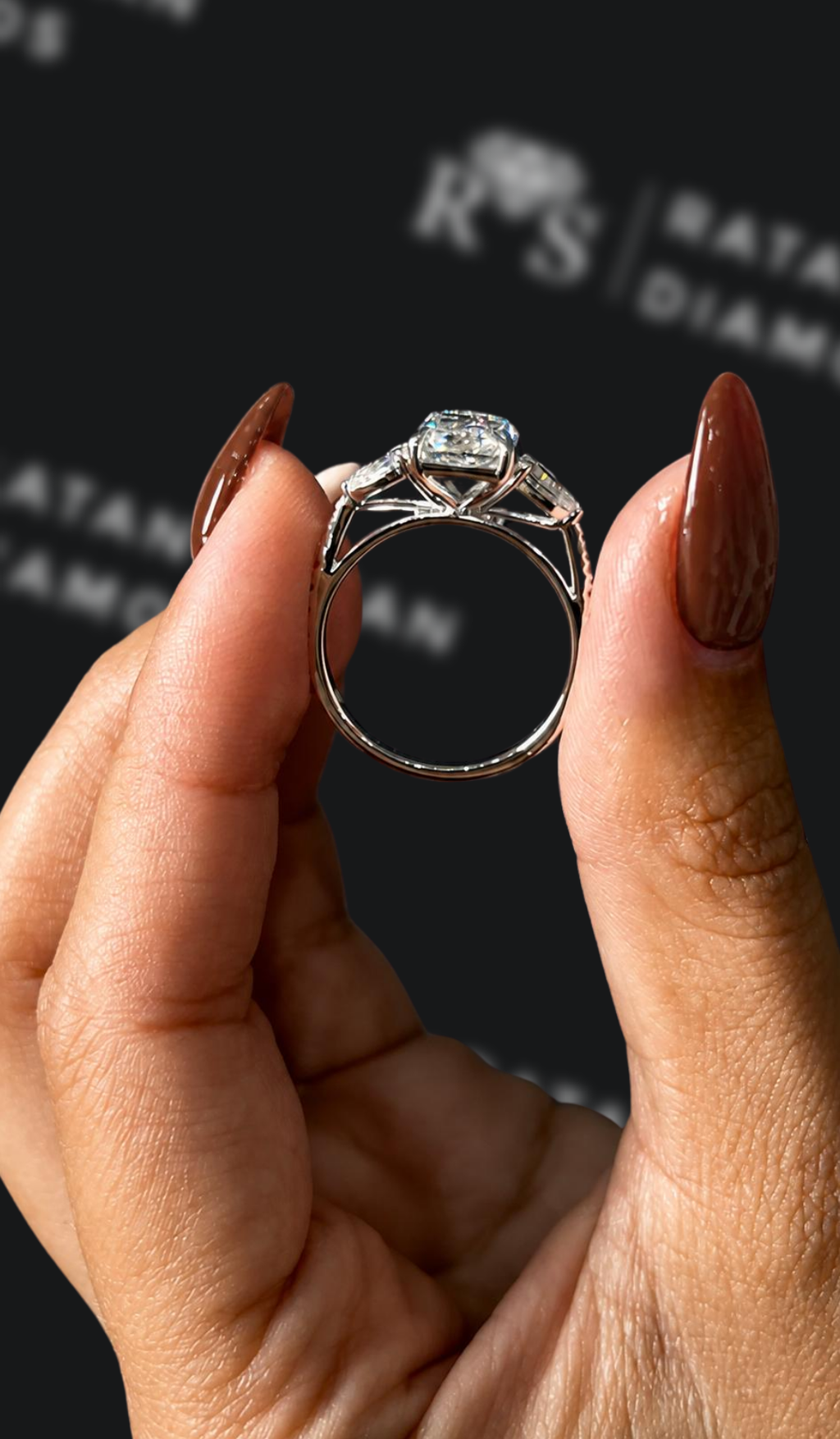 2.5 carat radiant cut natural diamond engagement ring by Ratan Sajan Diamonds Dubai