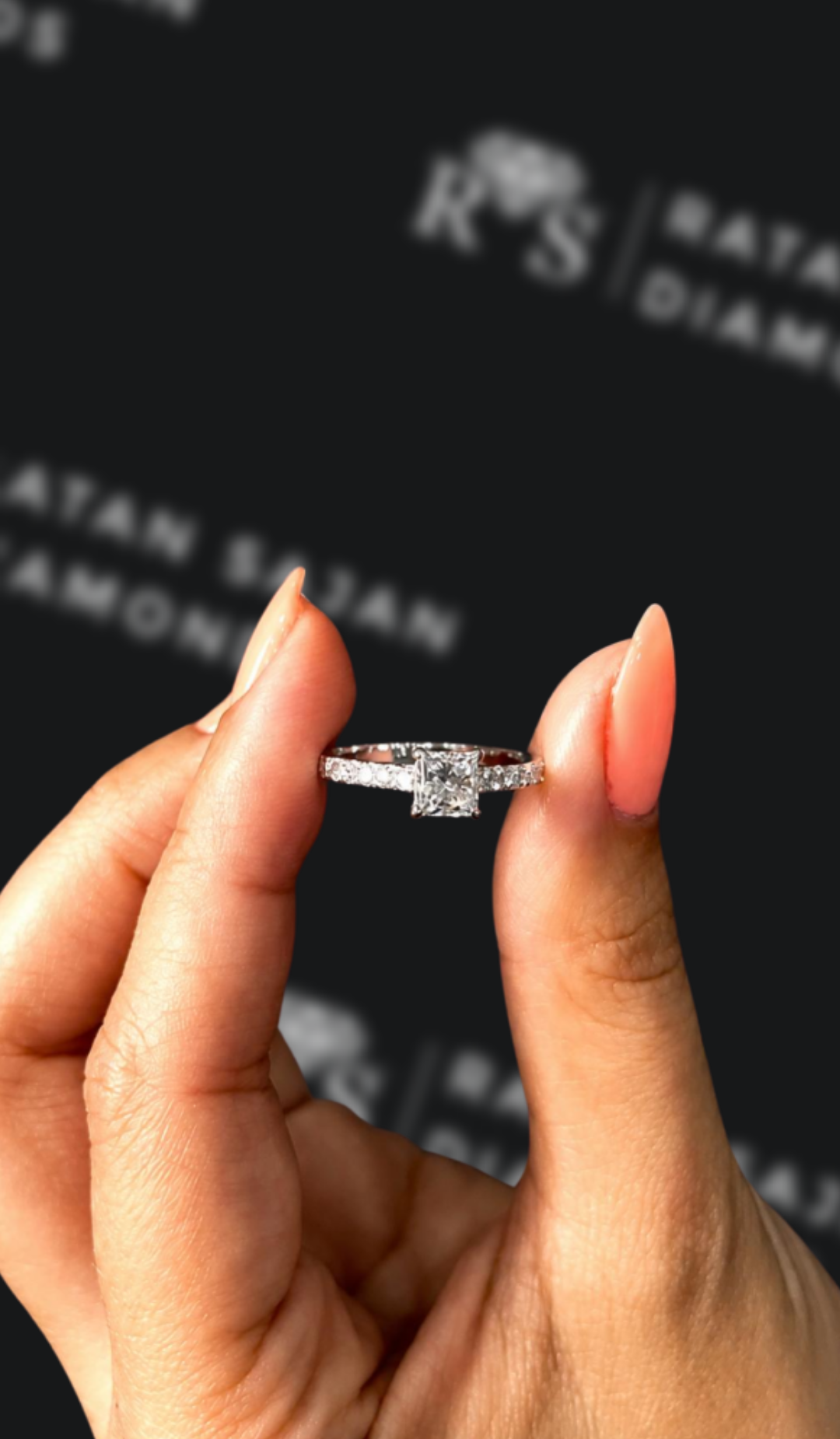 0.5 carat princess cut natural diamond engagement ring by Ratan Sajan Diamonds Dubai