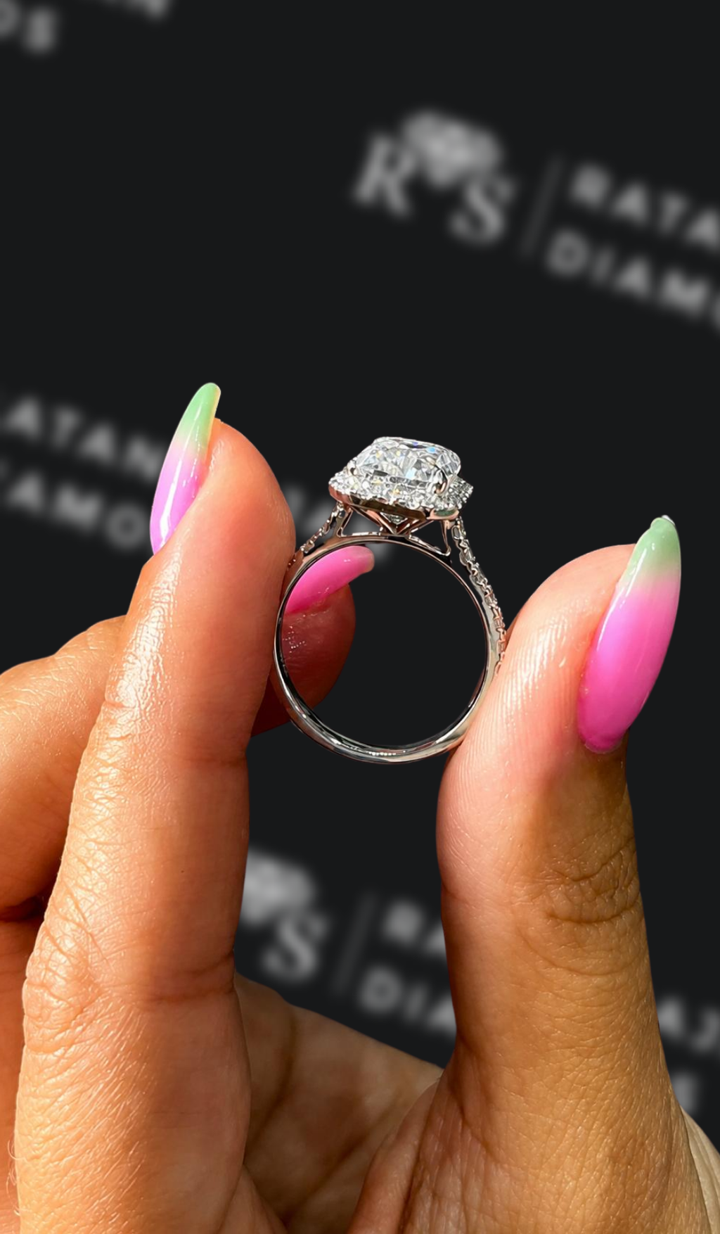 3 carat emerald cut natural diamond engagement ring by Ratan Sajan Diamonds Dubai