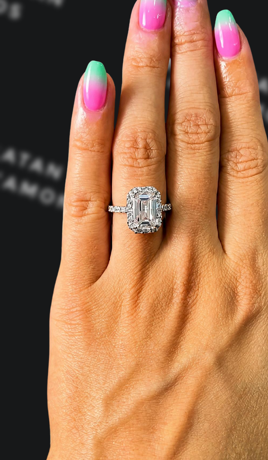 3 carat emerald cut natural diamond engagement ring by Ratan Sajan Diamonds Dubai