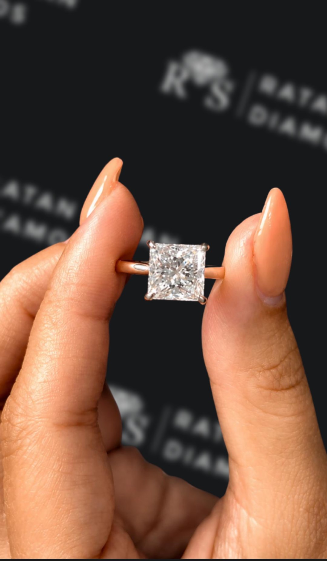 3 carat princess cut natural diamond engagement ring by Ratan Sajan Diamonds Dubai