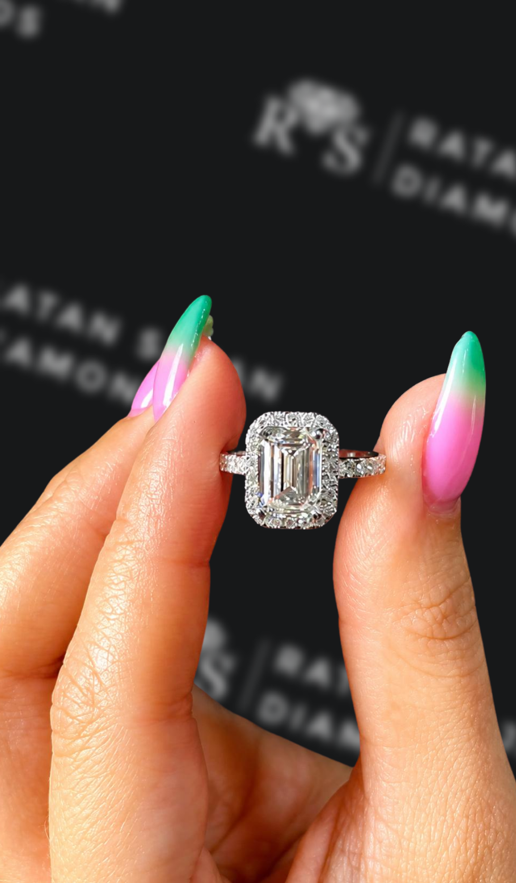 2 carat emerald cut natural diamond engagement ring by Ratan Sajan Diamonds Dubai